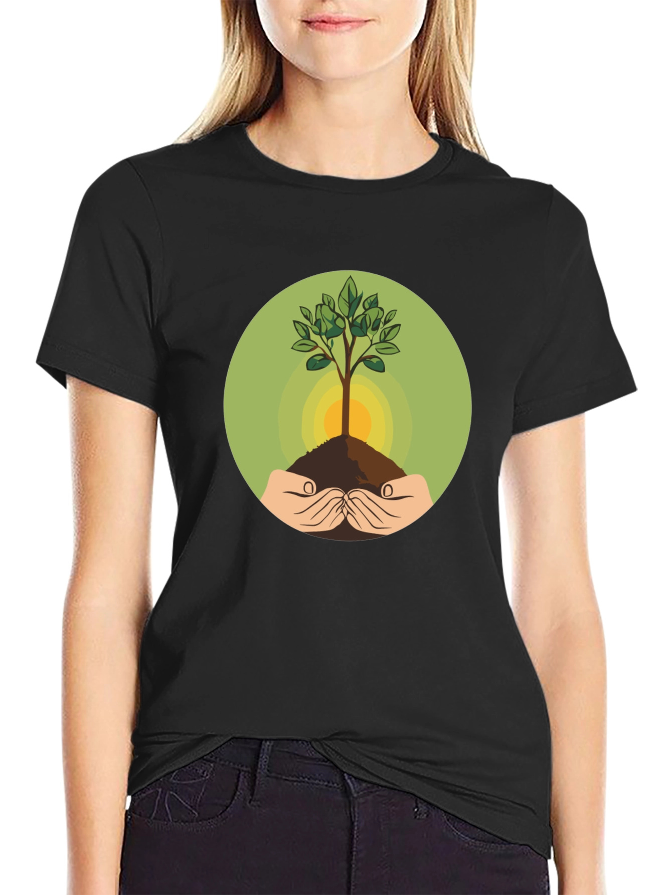 Eco-Friendly Tree Graphic Black T-Shirt