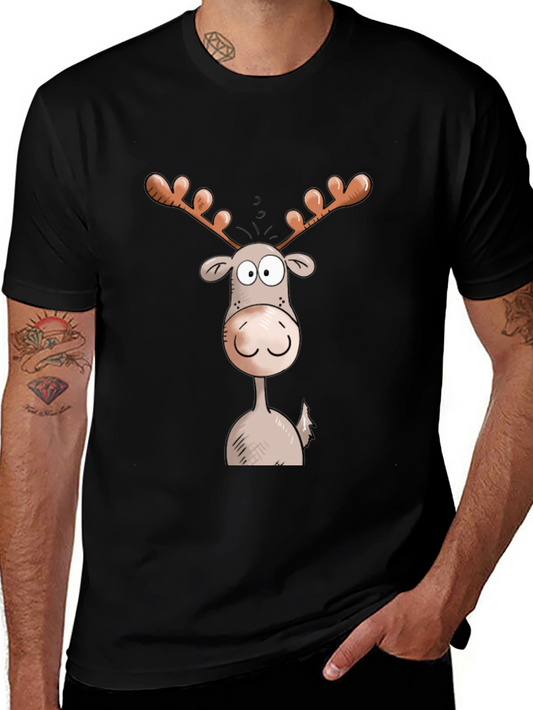 Moose Cartoon Graphic Tee - Black Cotton Blend