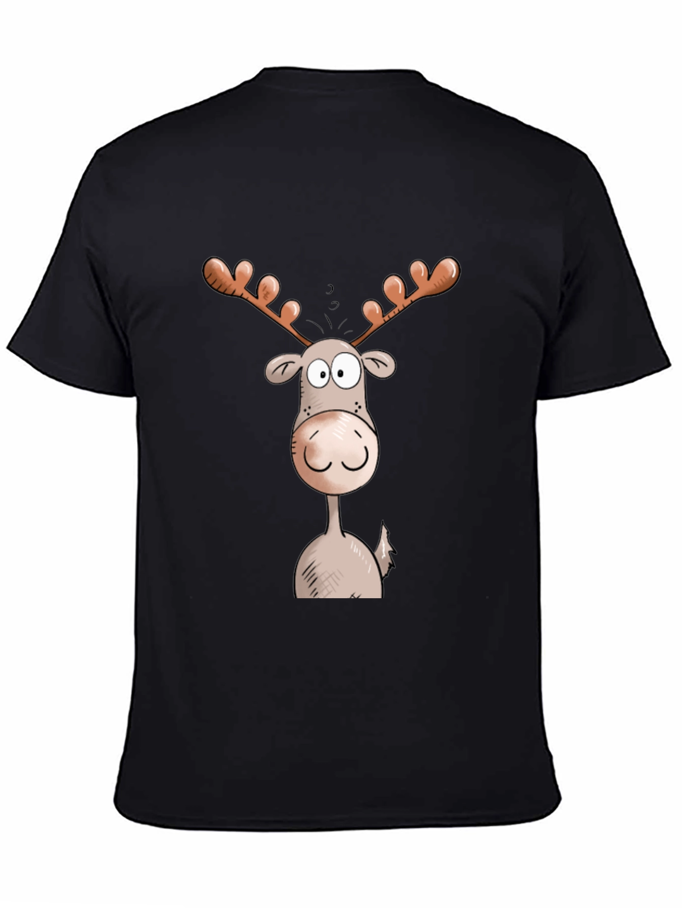 Moose Cartoon Graphic Tee - Black Cotton Blend
