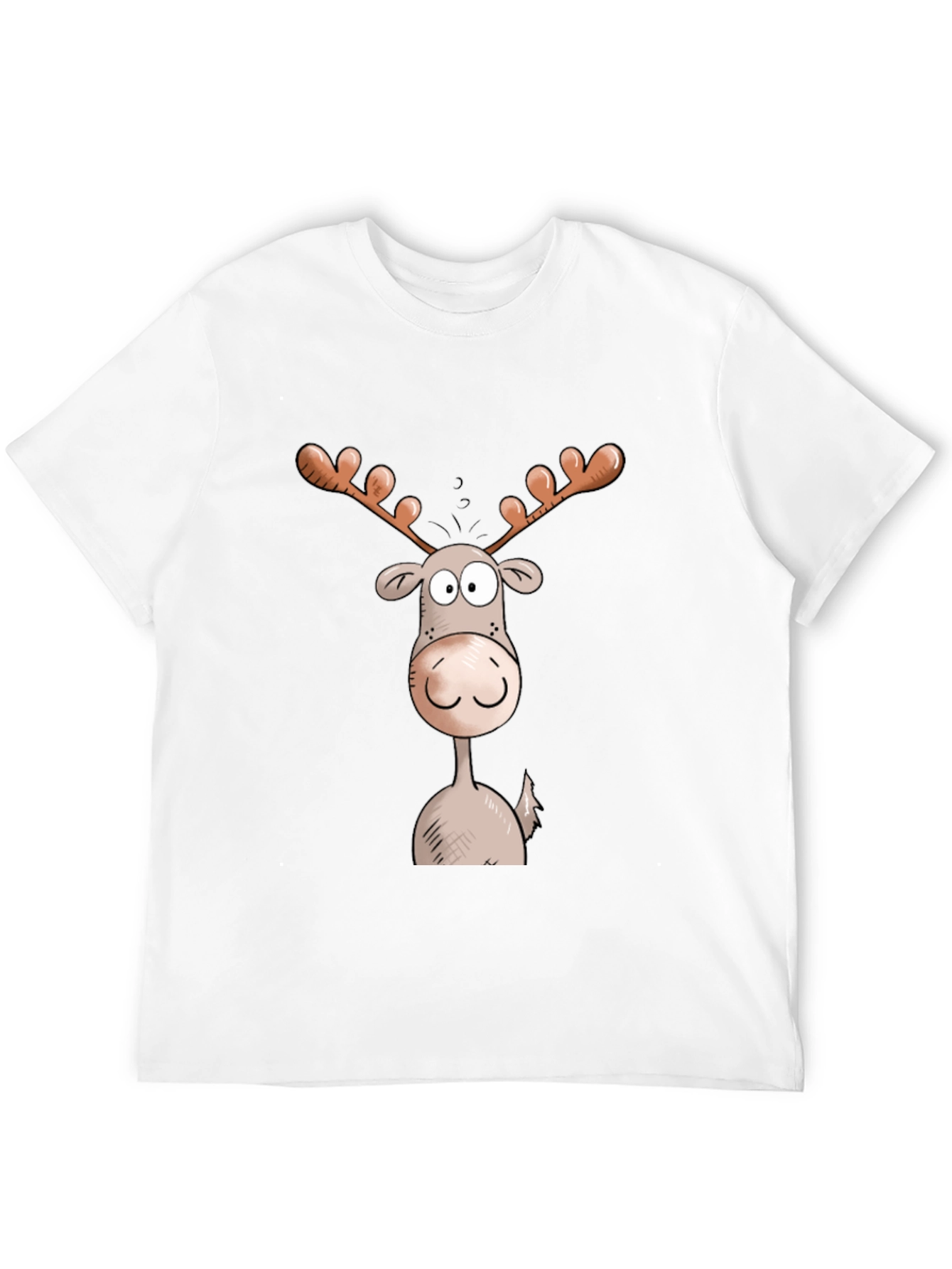Moose Cartoon Graphic Tee - Black Cotton Blend