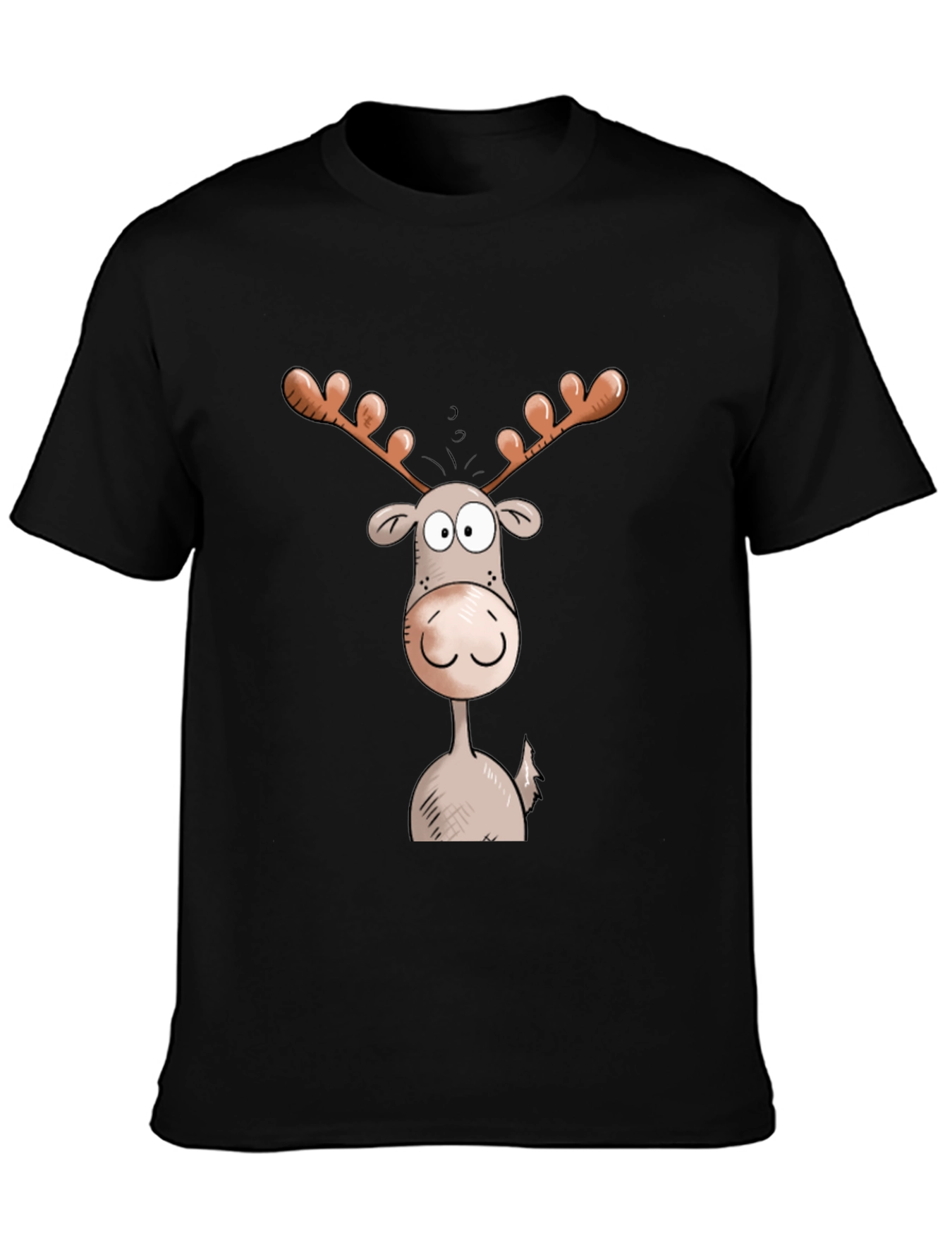 Moose Cartoon Graphic Tee - Black Cotton Blend
