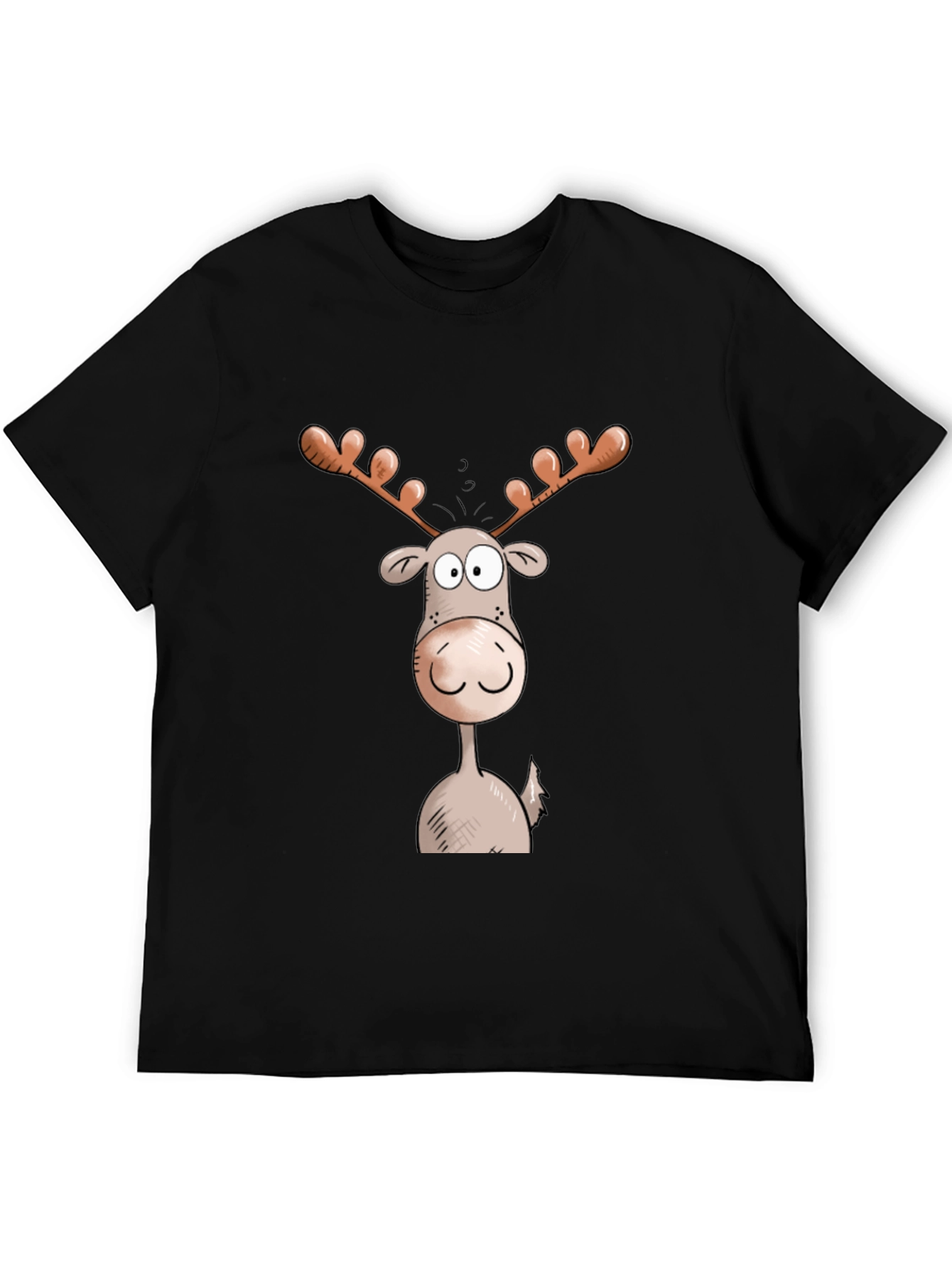 Moose Cartoon Graphic Tee - Black Cotton Blend