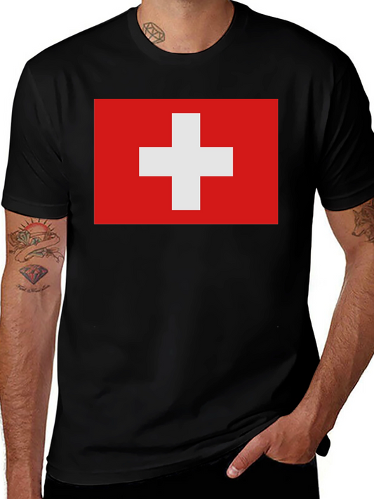 Swiss Flag T-Shirt - Black Graphic Tee