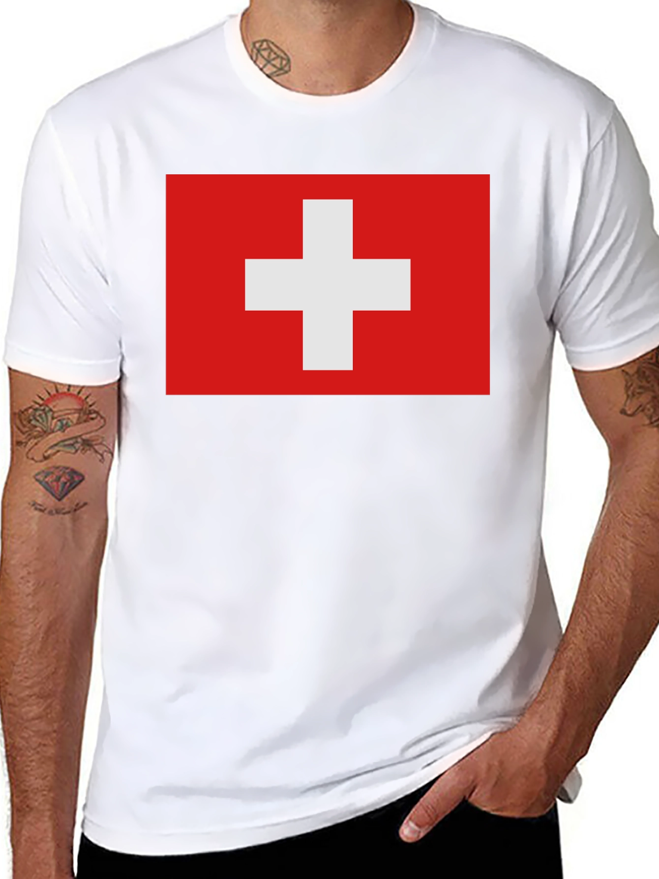 Swiss Flag T-Shirt - Black Graphic Tee