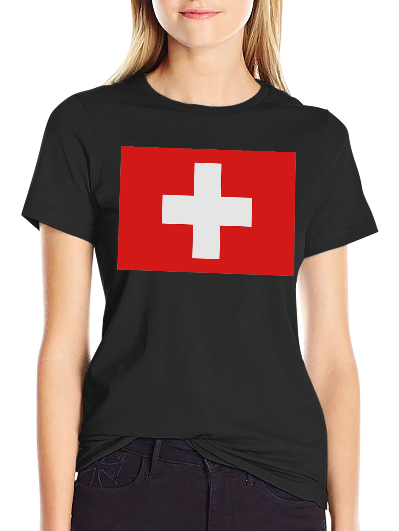 Swiss Flag T-Shirt - Black Graphic Tee