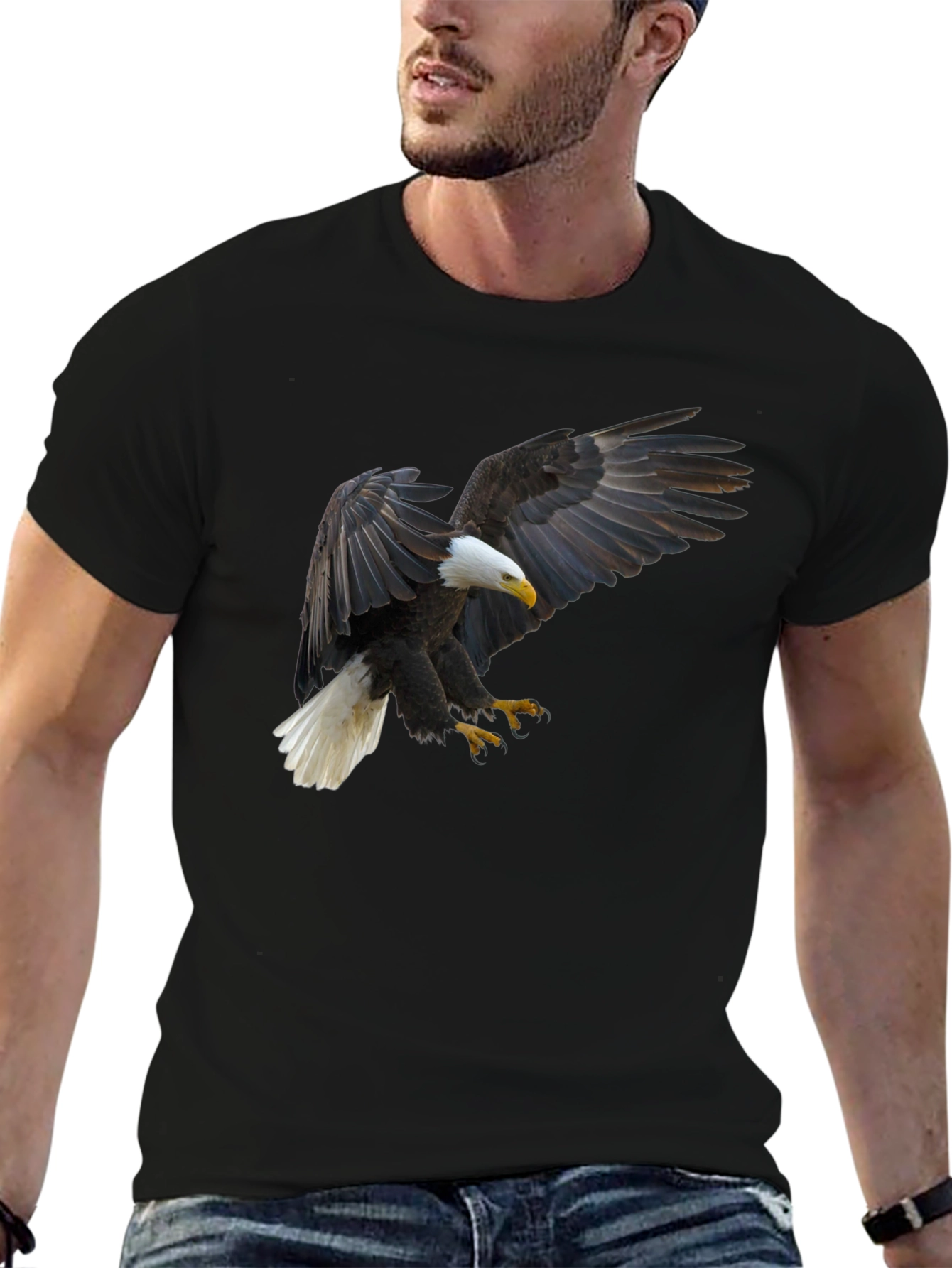 Eagle Graphic Tee - Black Cotton T-Shirt