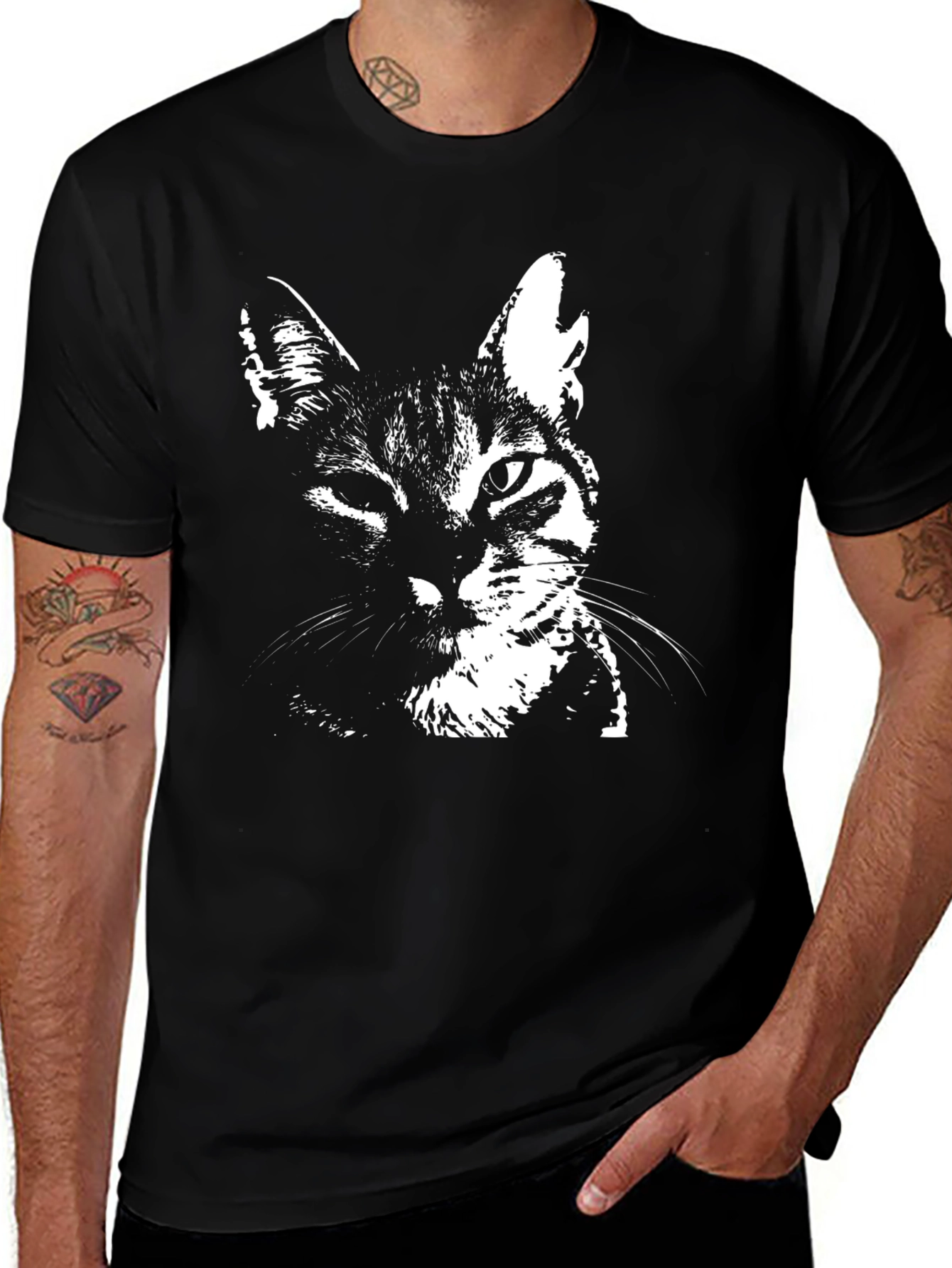 Cool Cat Graphic T-Shirt - Black Cotton Blend