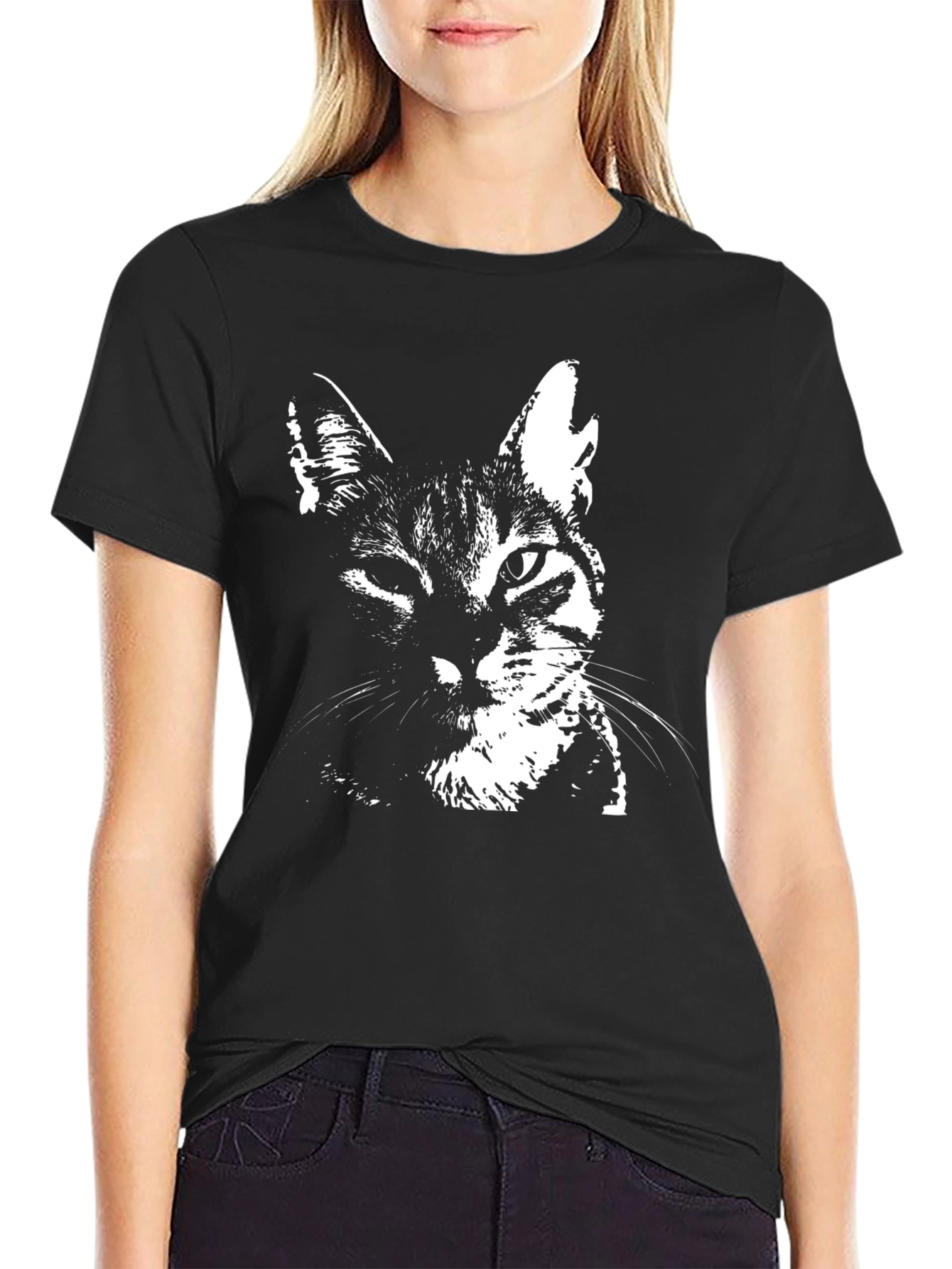 Cool Cat Graphic T-Shirt - Black Cotton Blend
