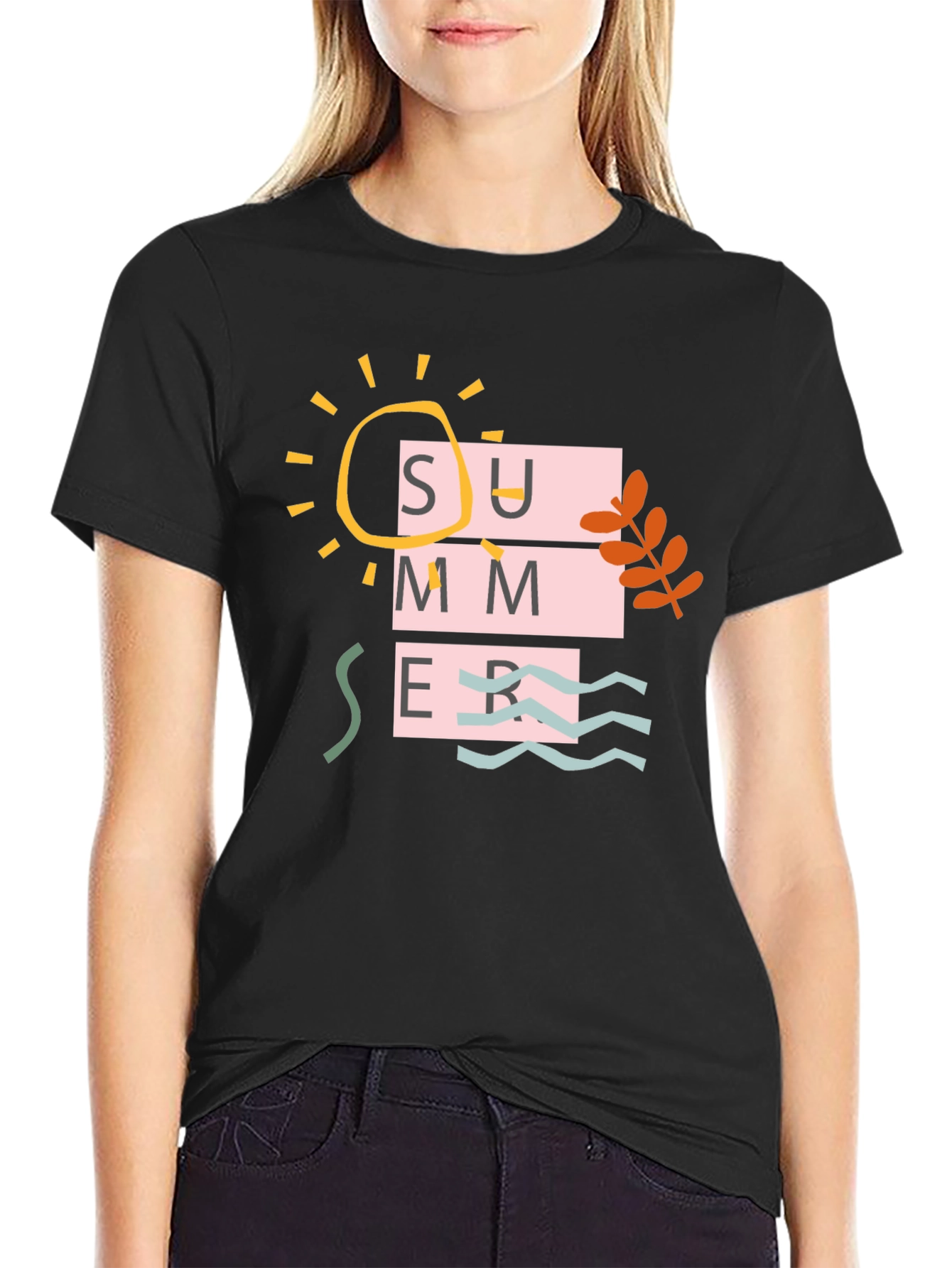 Summer Graphic Print Tee - Casual Black T-Shirt