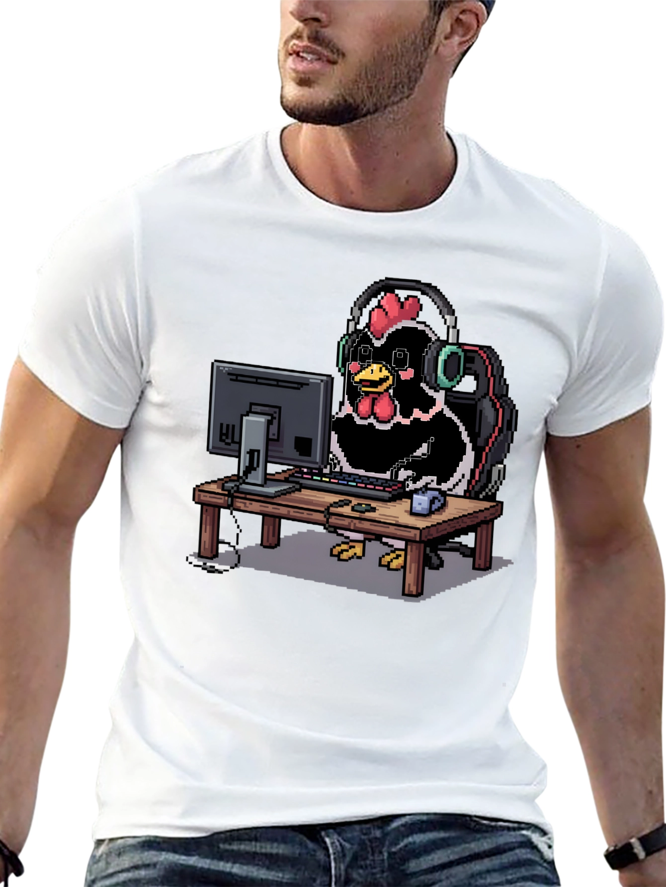Gamer Chicken T-Shirt - Black Novelty Graphic Tee