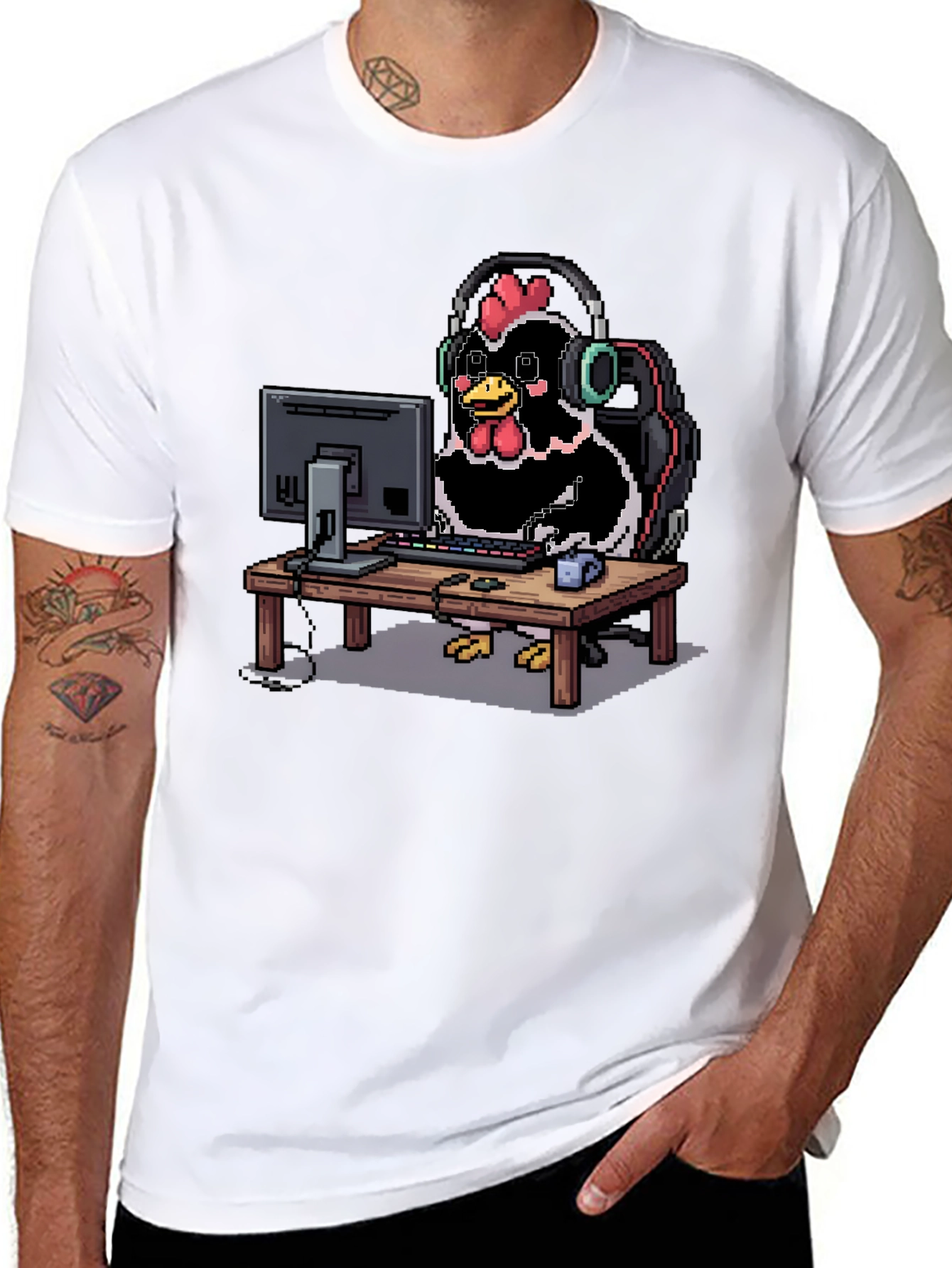 Gamer Chicken T-Shirt - Black Novelty Graphic Tee