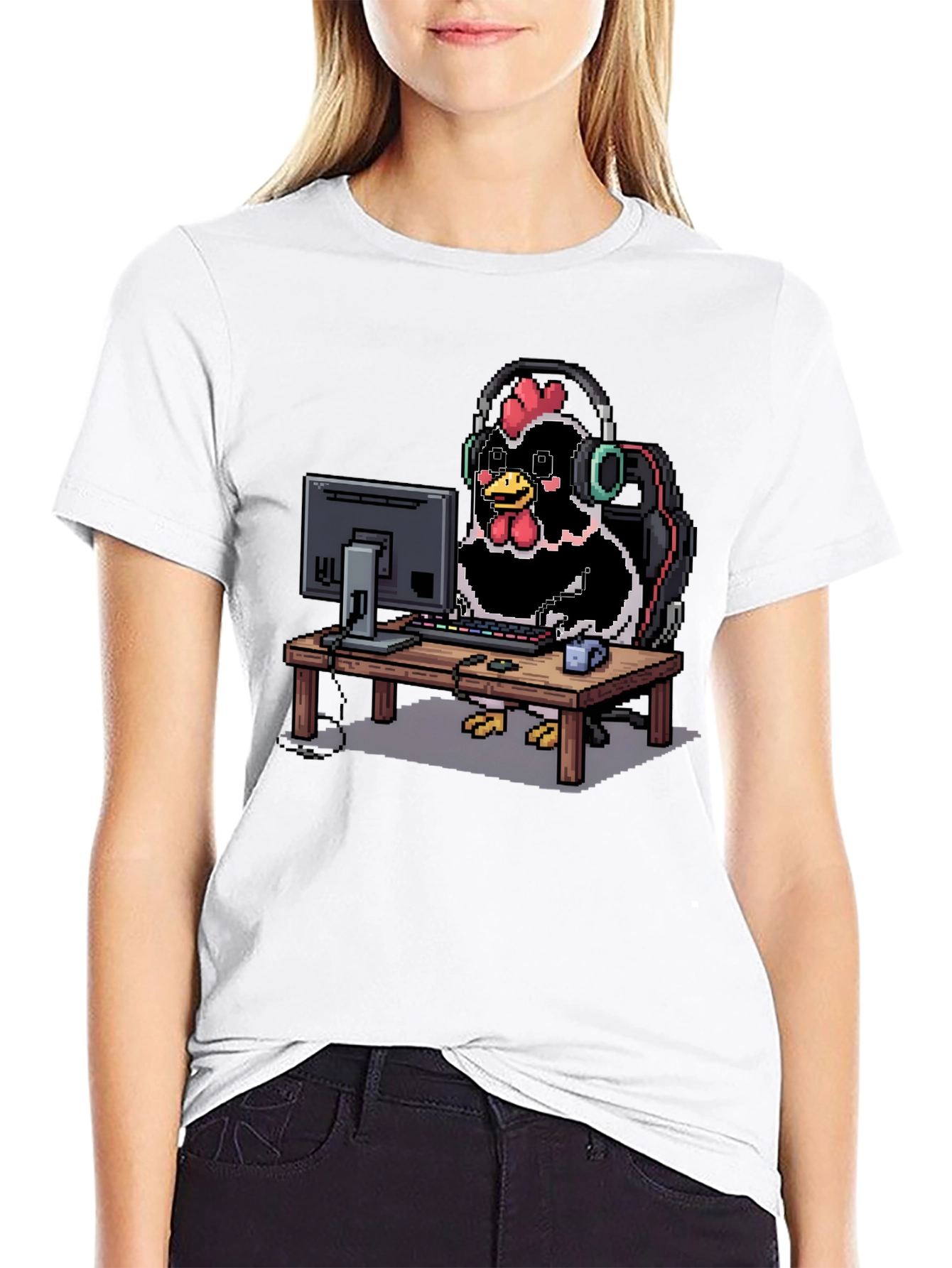Gamer Chicken T-Shirt - Black Novelty Graphic Tee