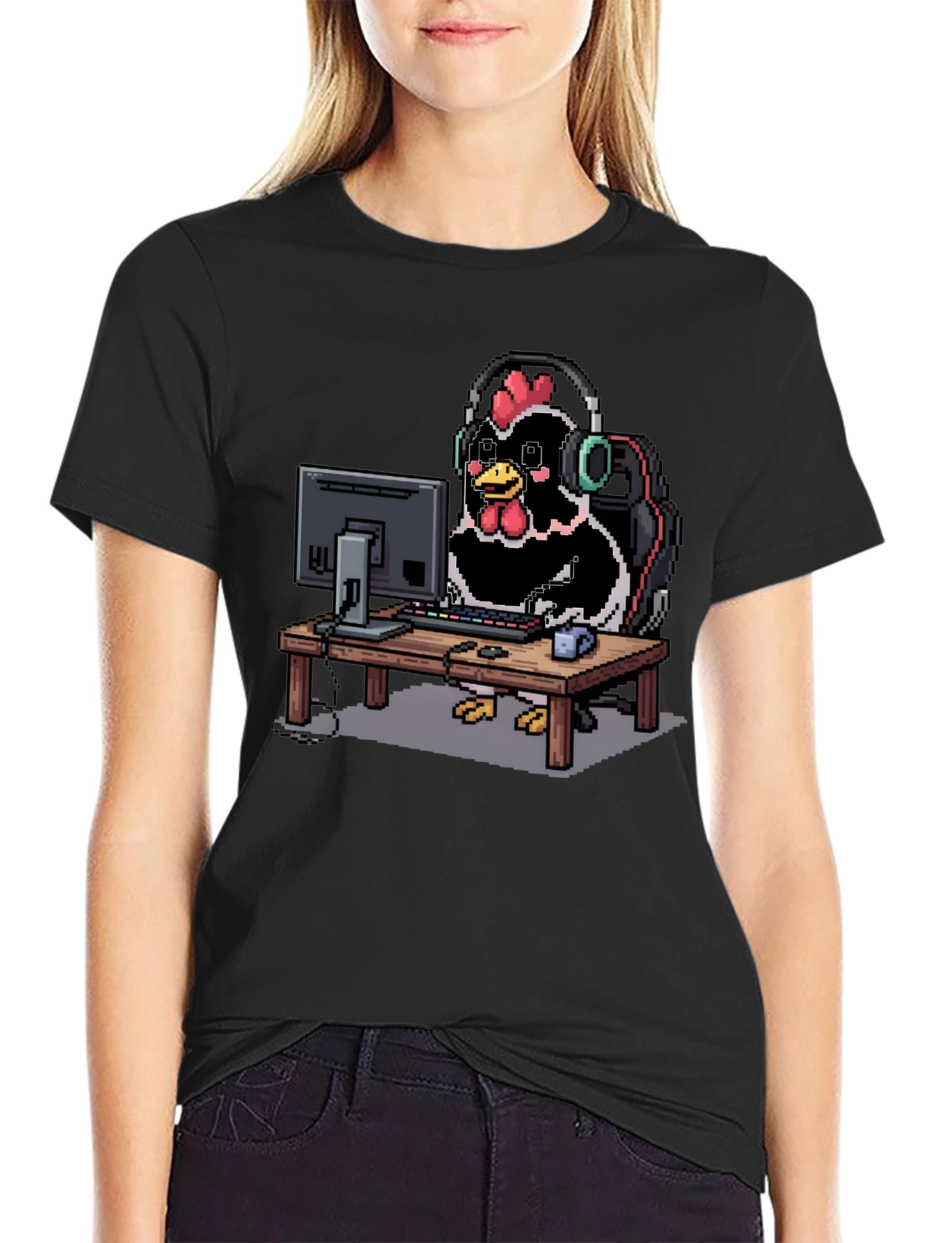 Gamer Chicken T-Shirt - Black Novelty Graphic Tee