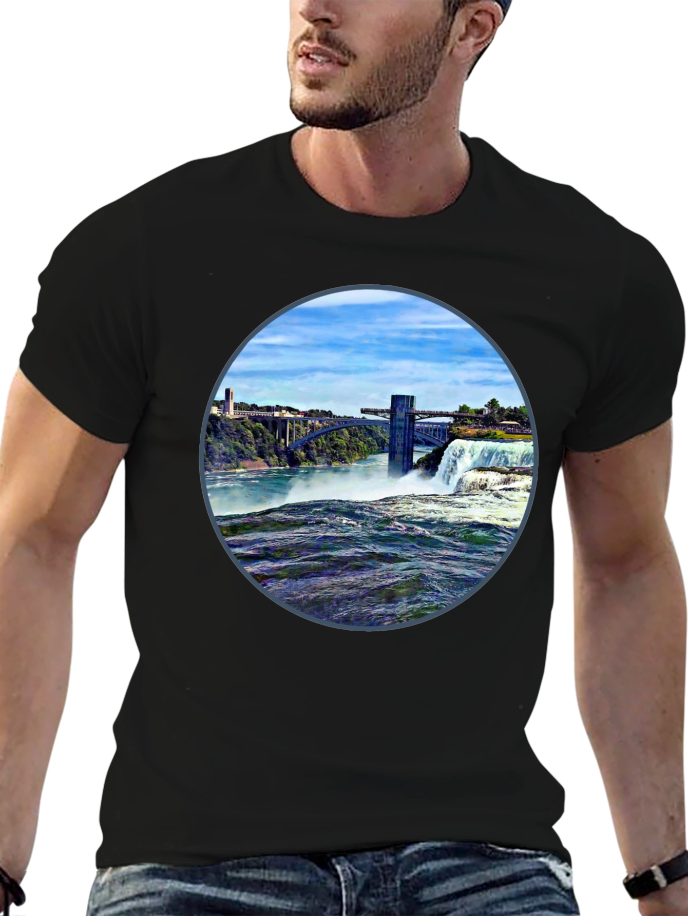 Waterfall Graphic Print Tee - Black