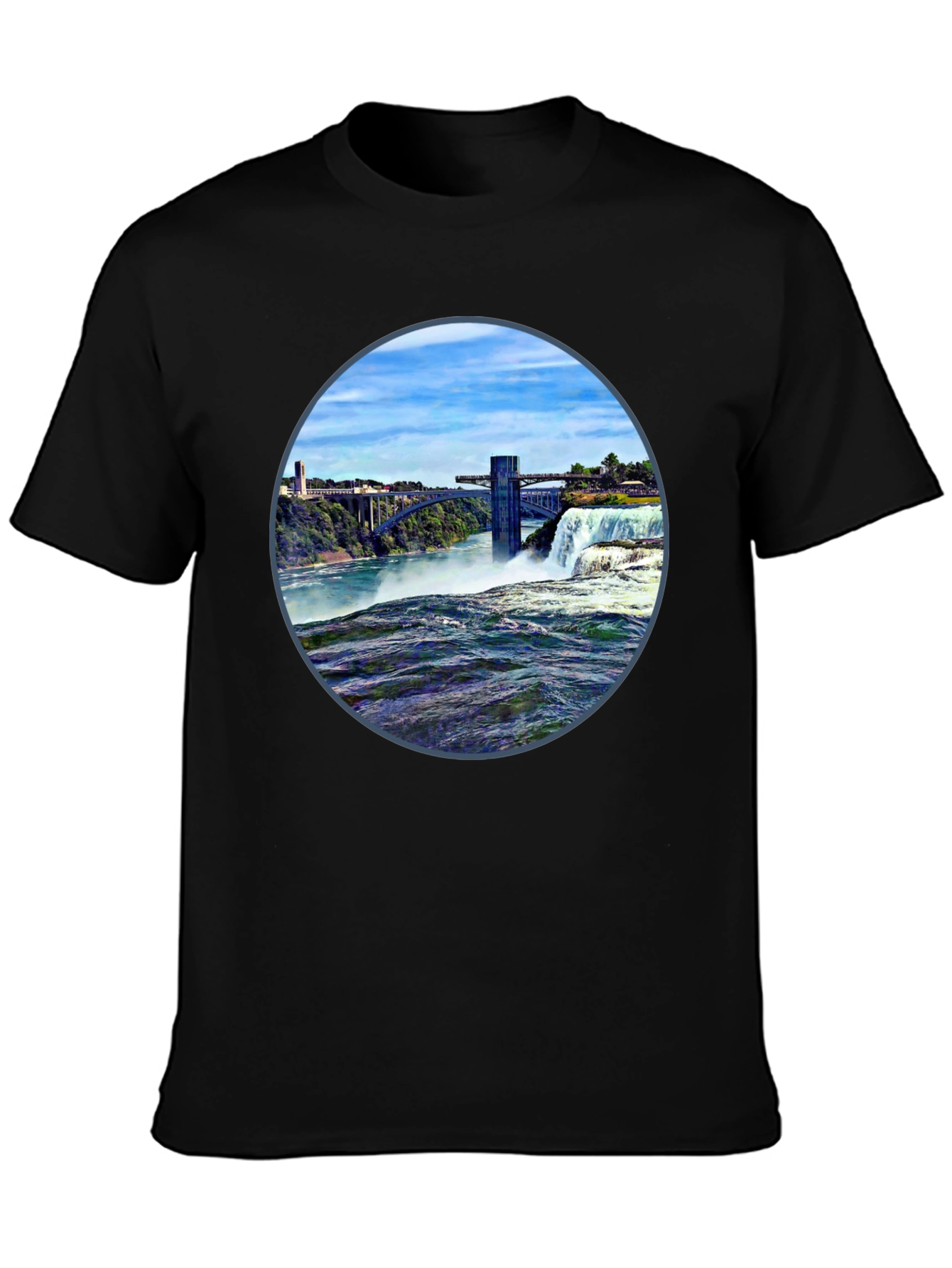 Waterfall Graphic Print Tee - Black