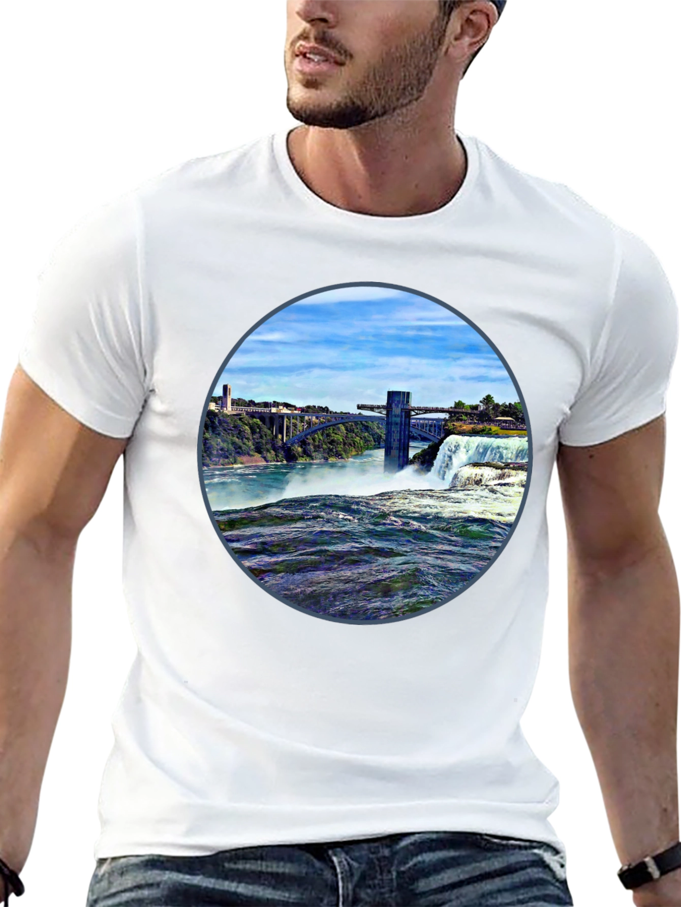 Waterfall Graphic Print Tee - Black