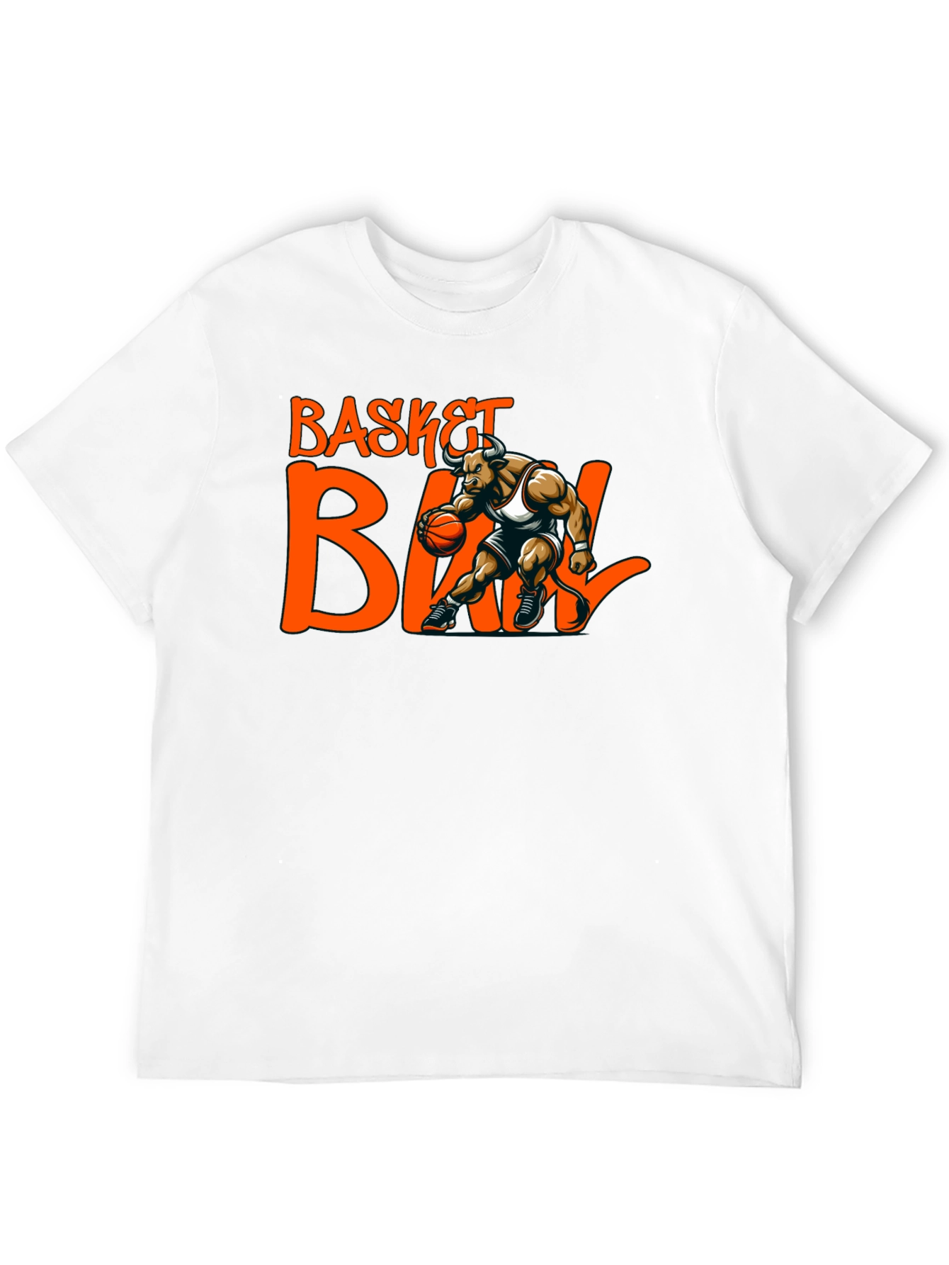 Basketball Bull Graphic Tee - Black Cotton T-Shirt