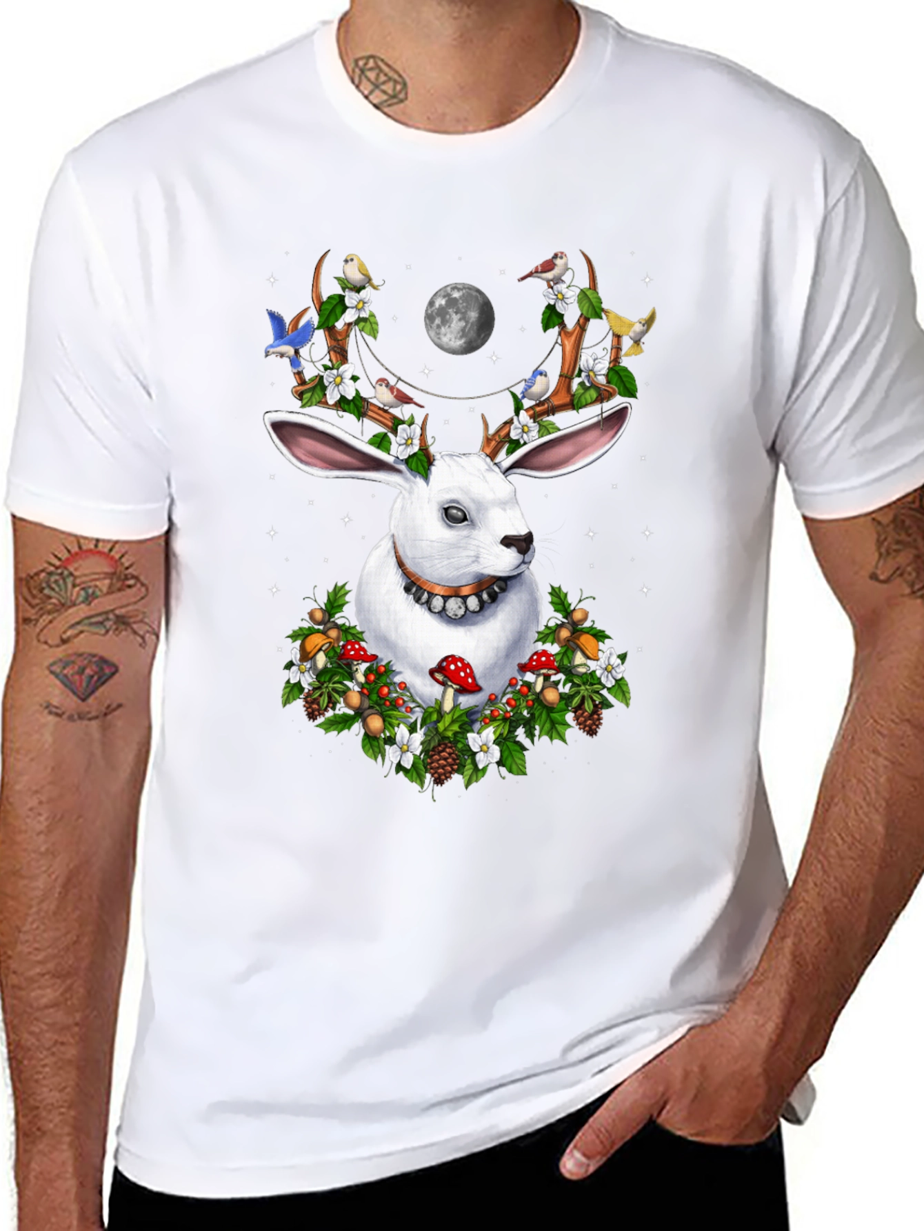 Rabbit Antler Floral Moon T-Shirt