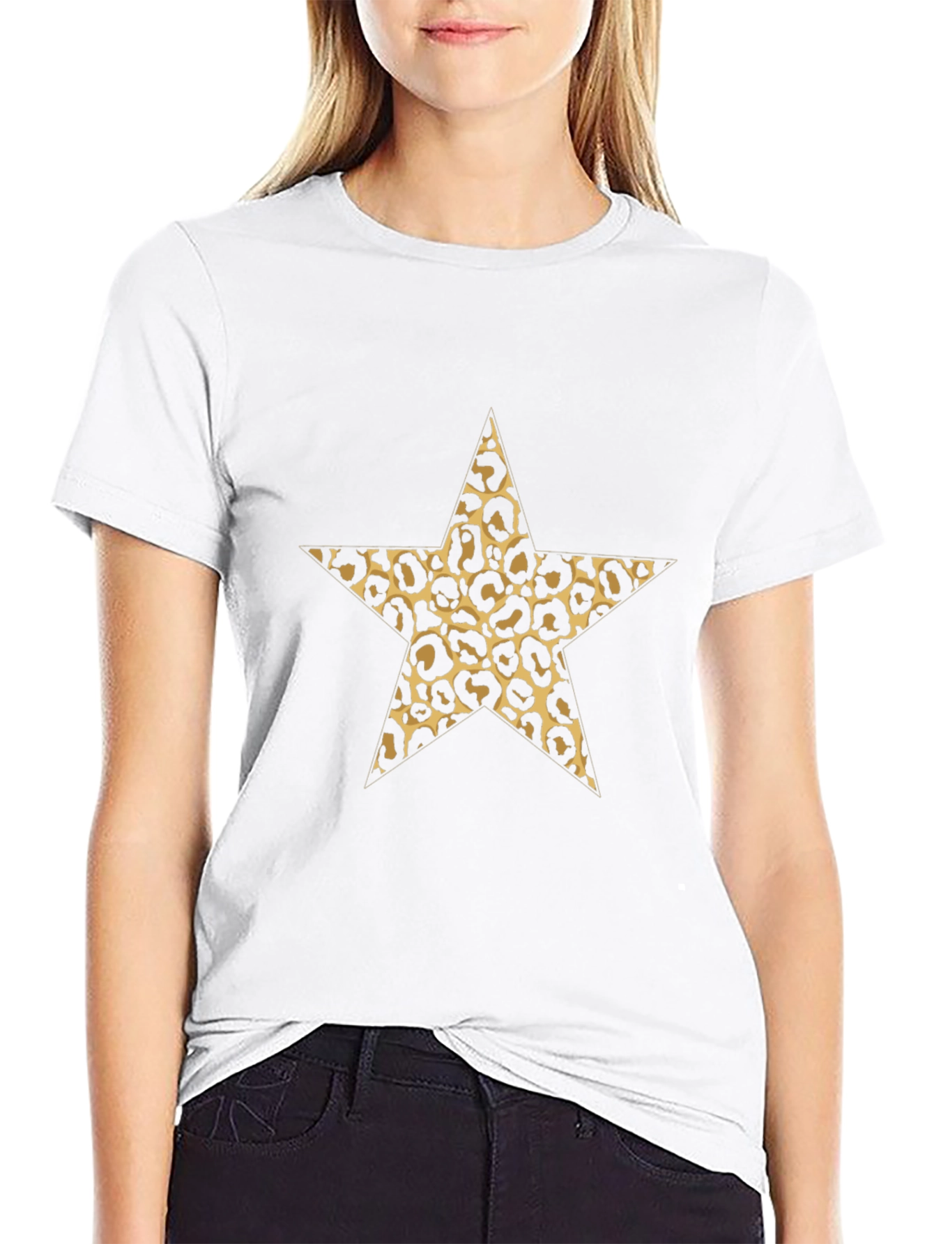 Leopard Star Print Black Tee