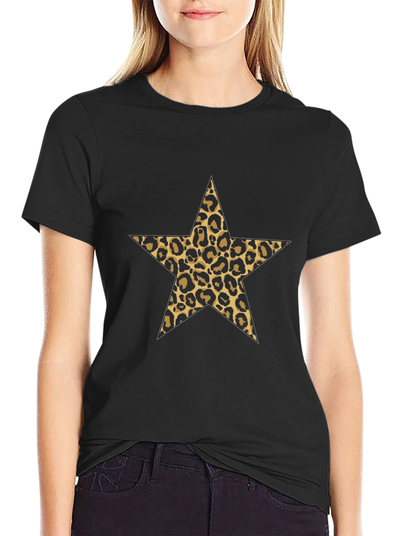 Leopard Star Print Black Tee
