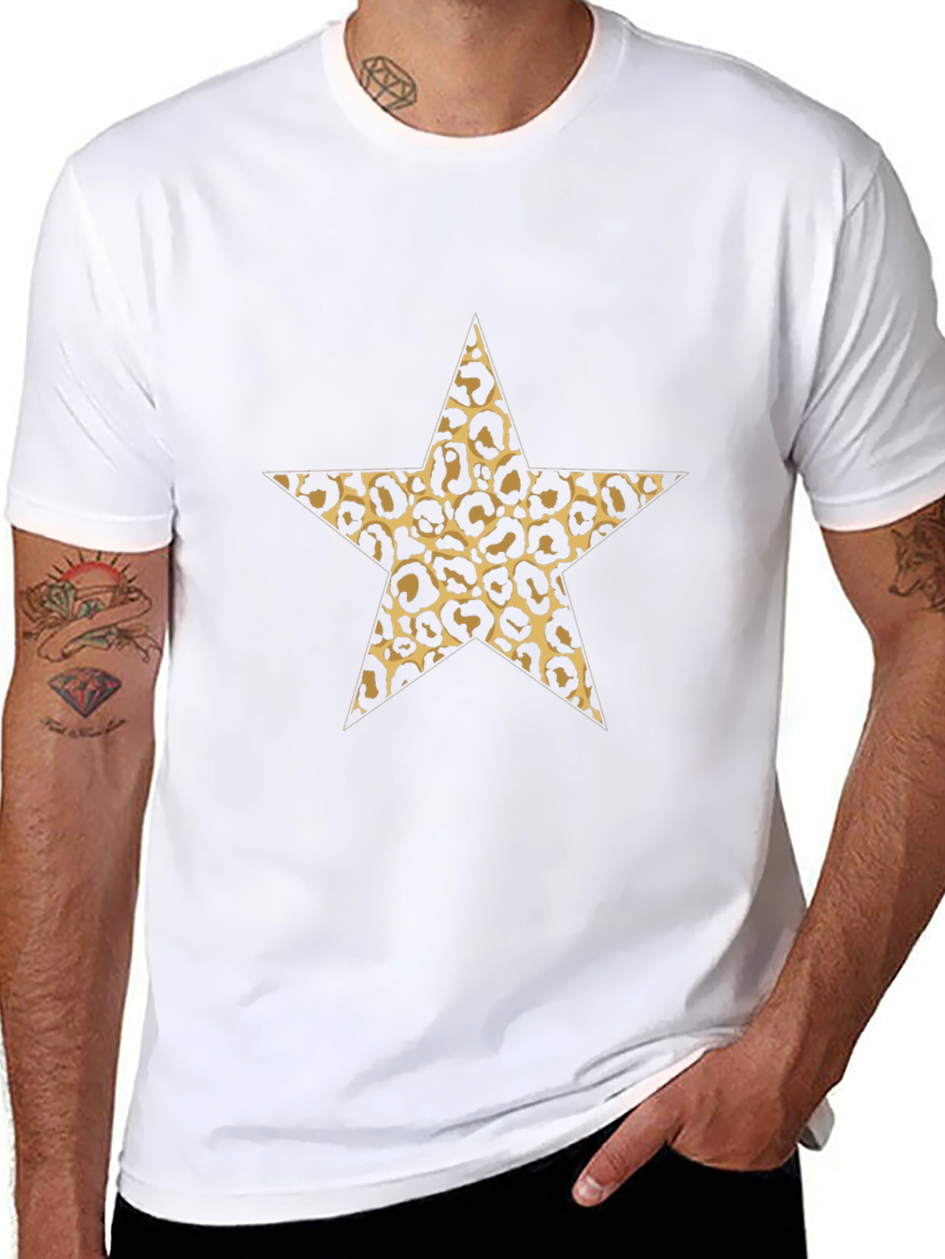 Leopard Star Print Black Tee