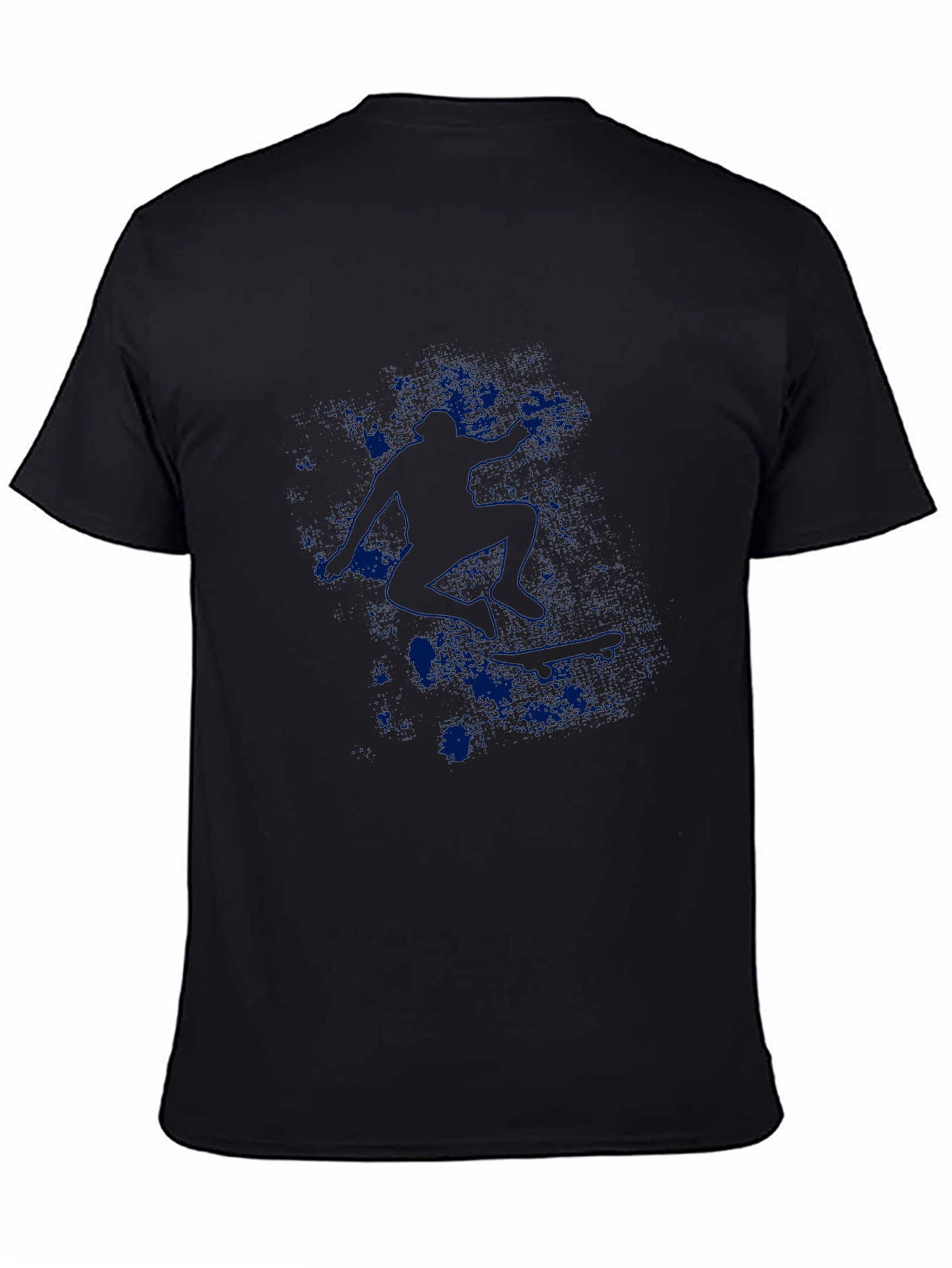 Mens Black Graphic Tee - Blue Skateboarder Design