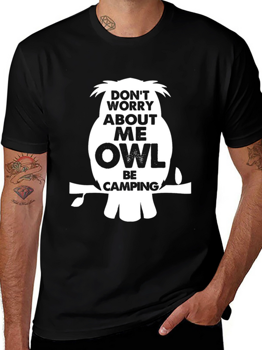 Funny Owl Camping Graphic T-Shirt - Black