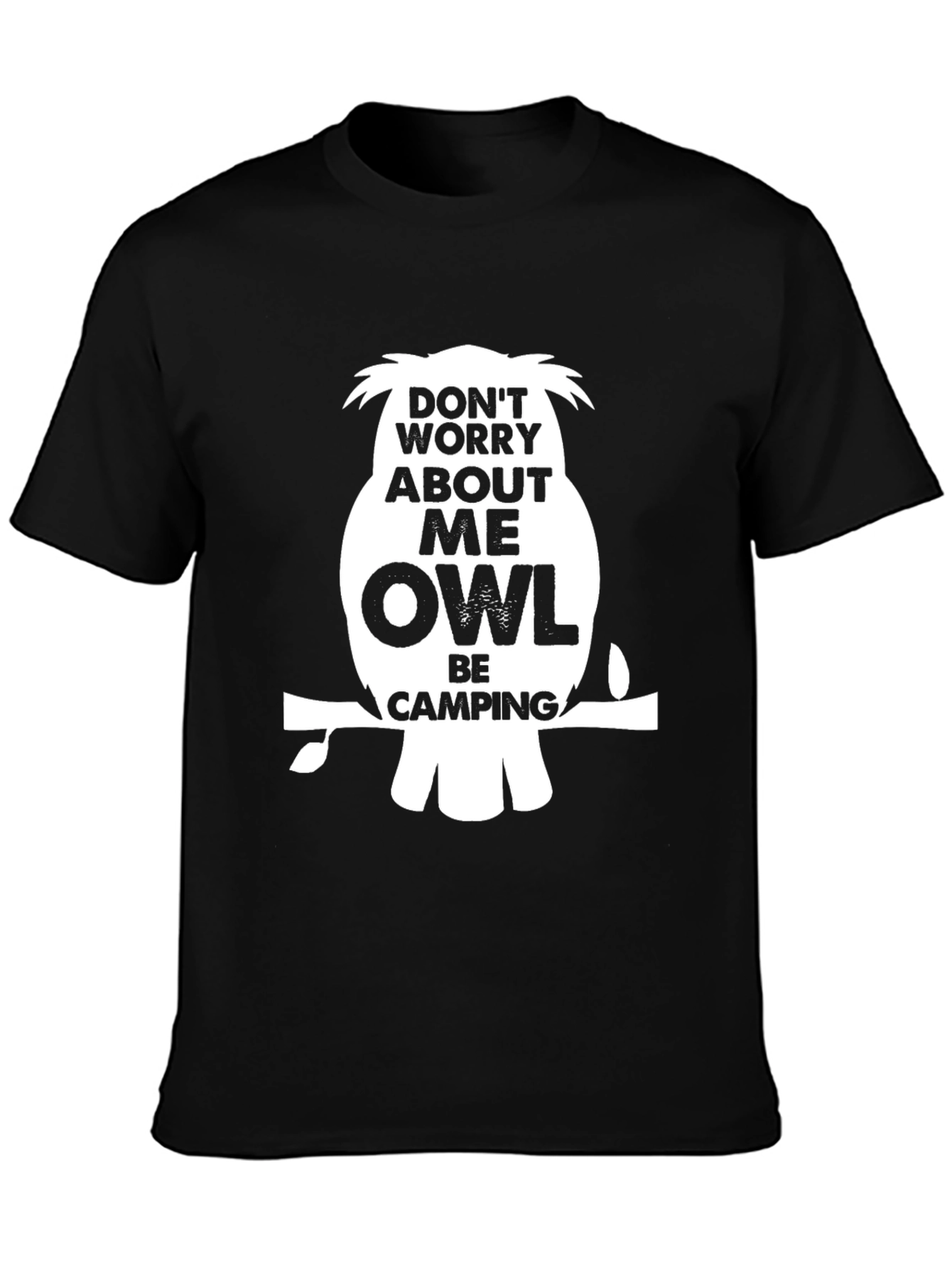 Funny Owl Camping Graphic T-Shirt - Black