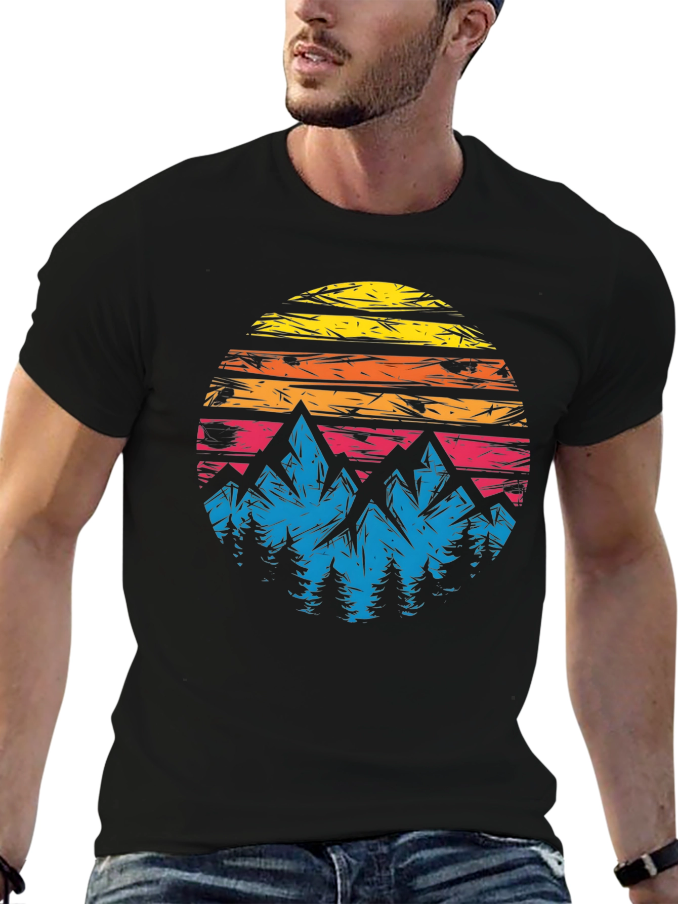 Retro Mountain Sunset Graphic T-Shirt