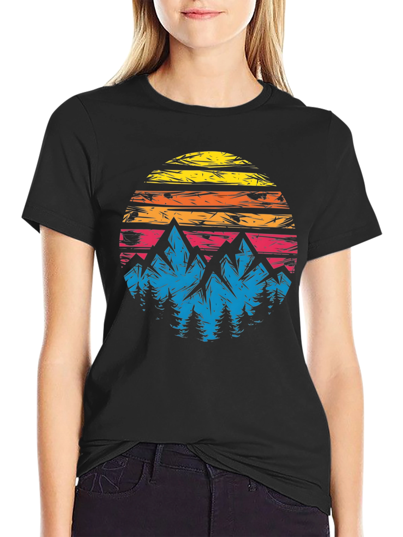Retro Mountain Sunset Graphic T-Shirt