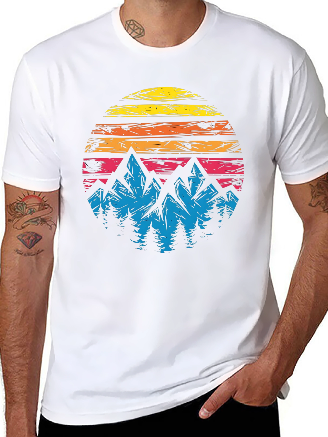 Retro Mountain Sunset Graphic T-Shirt