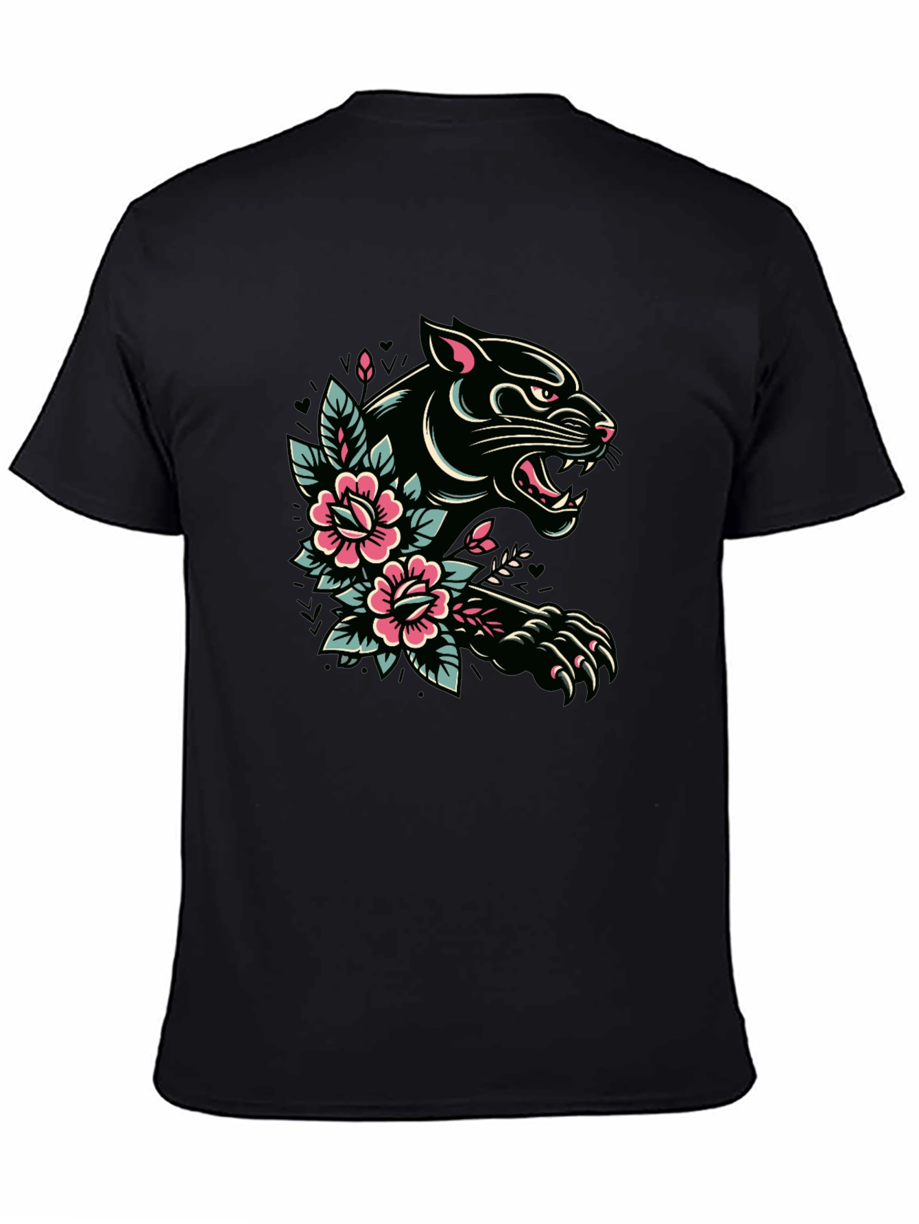 Black Panther Floral Tattoo Graphic T-Shirt