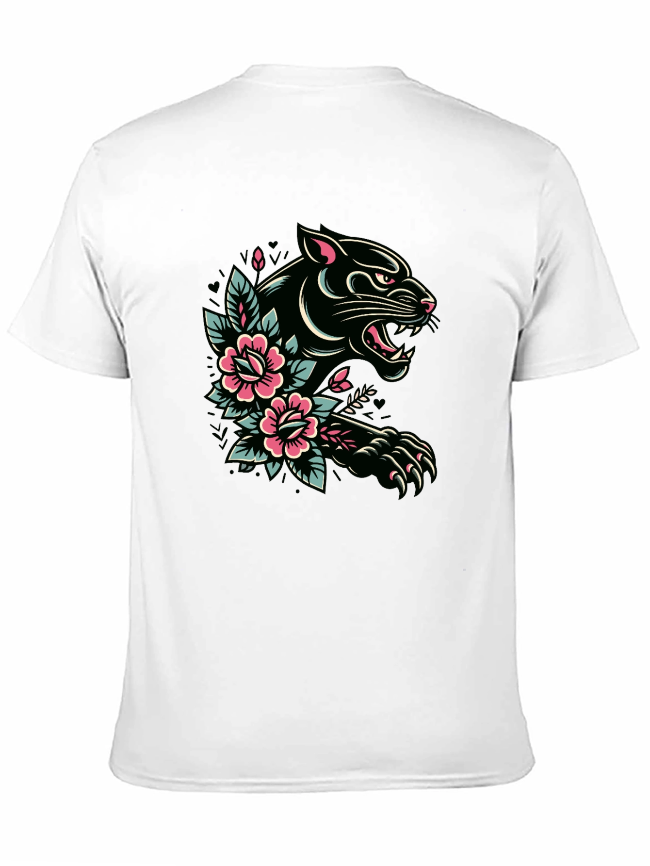 Black Panther Floral Tattoo Graphic T-Shirt