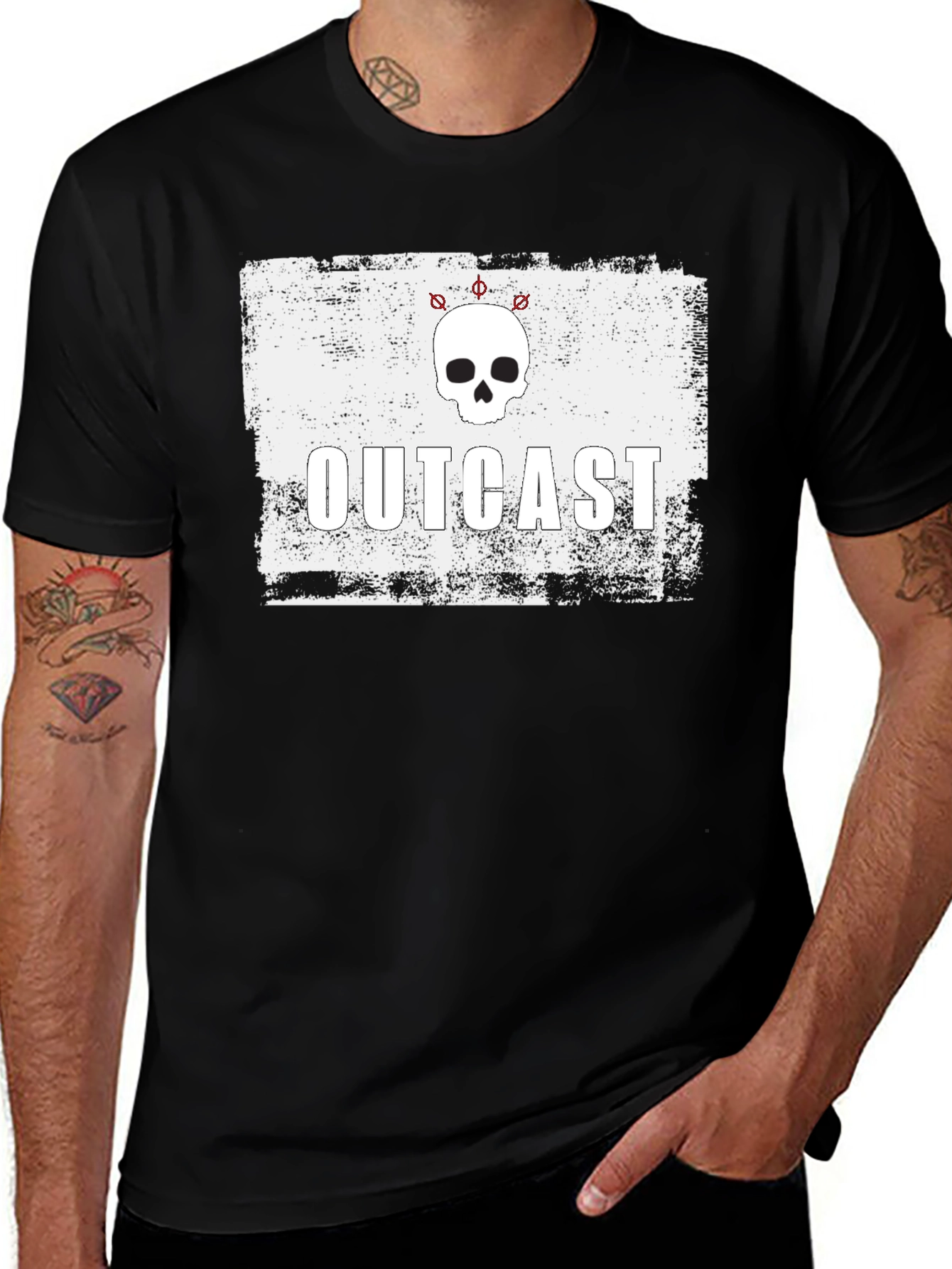 Outcast Skull Graphic T-Shirt - Distressed Style