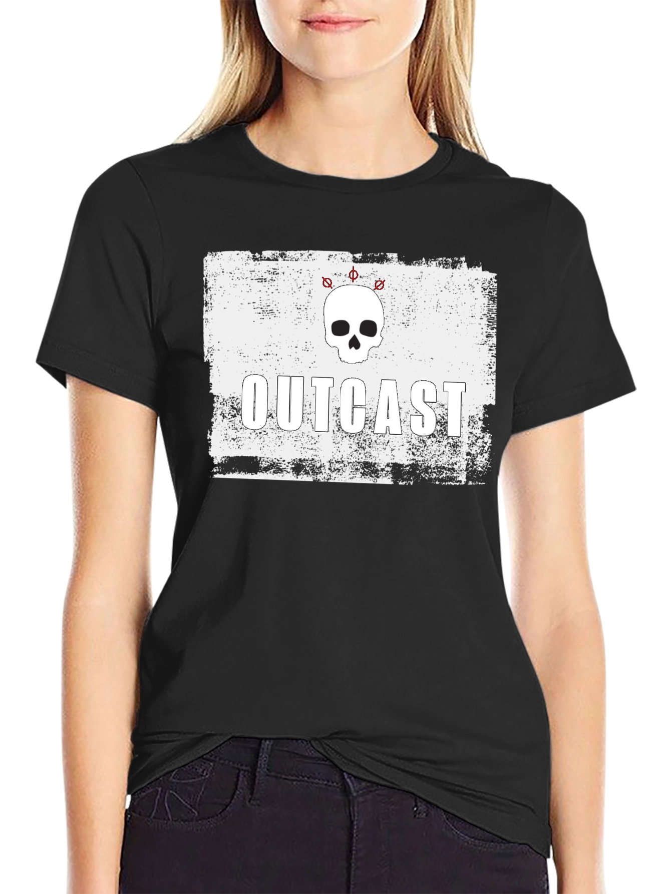 Outcast Skull Graphic T-Shirt - Distressed Style