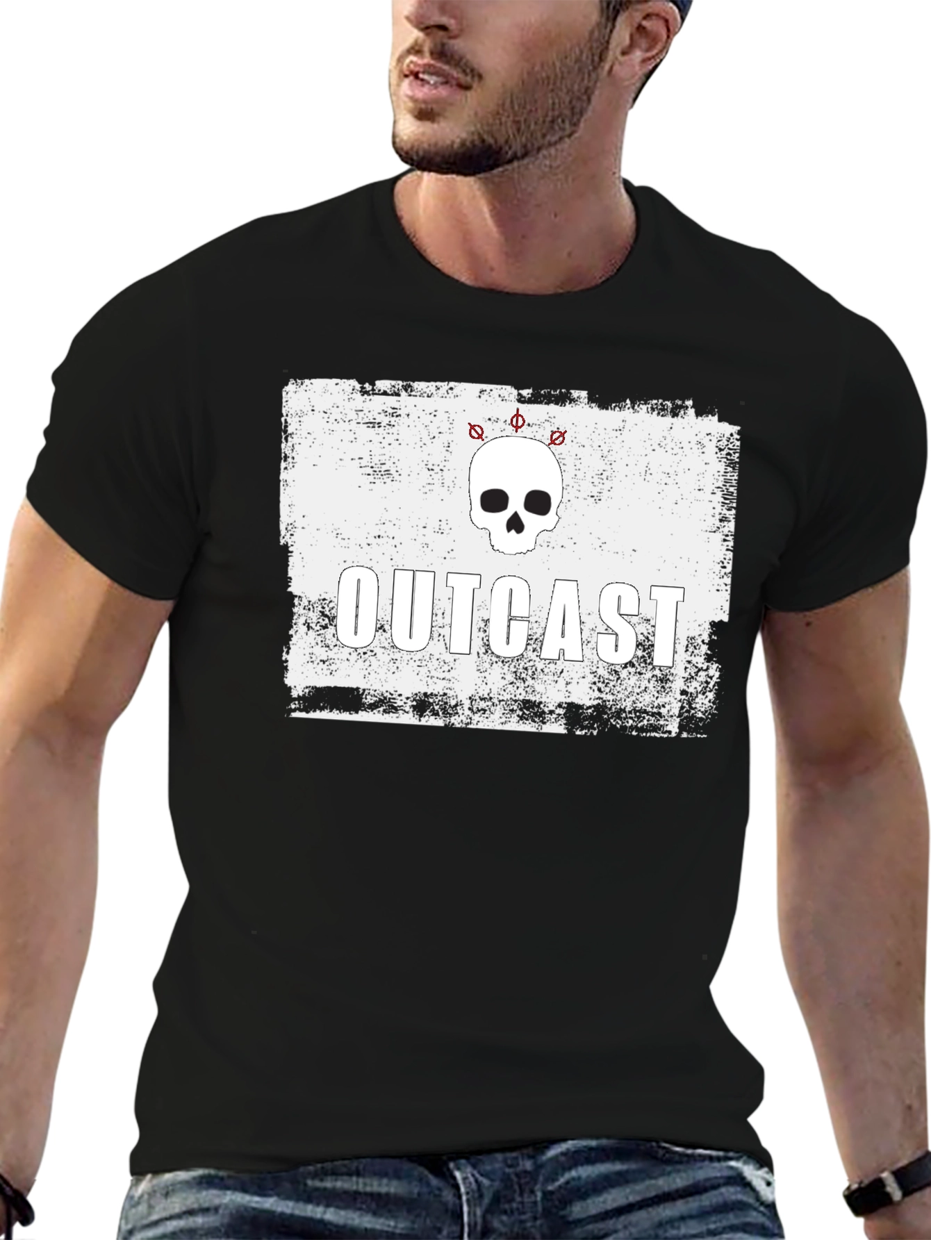 Outcast Skull Graphic T-Shirt - Distressed Style