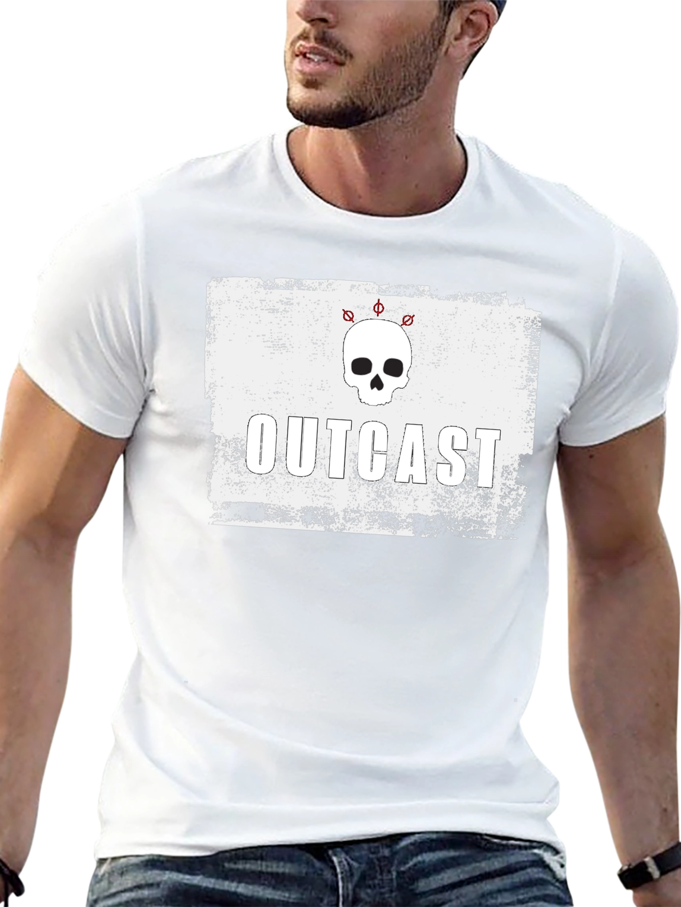 Outcast Skull Graphic T-Shirt - Distressed Style