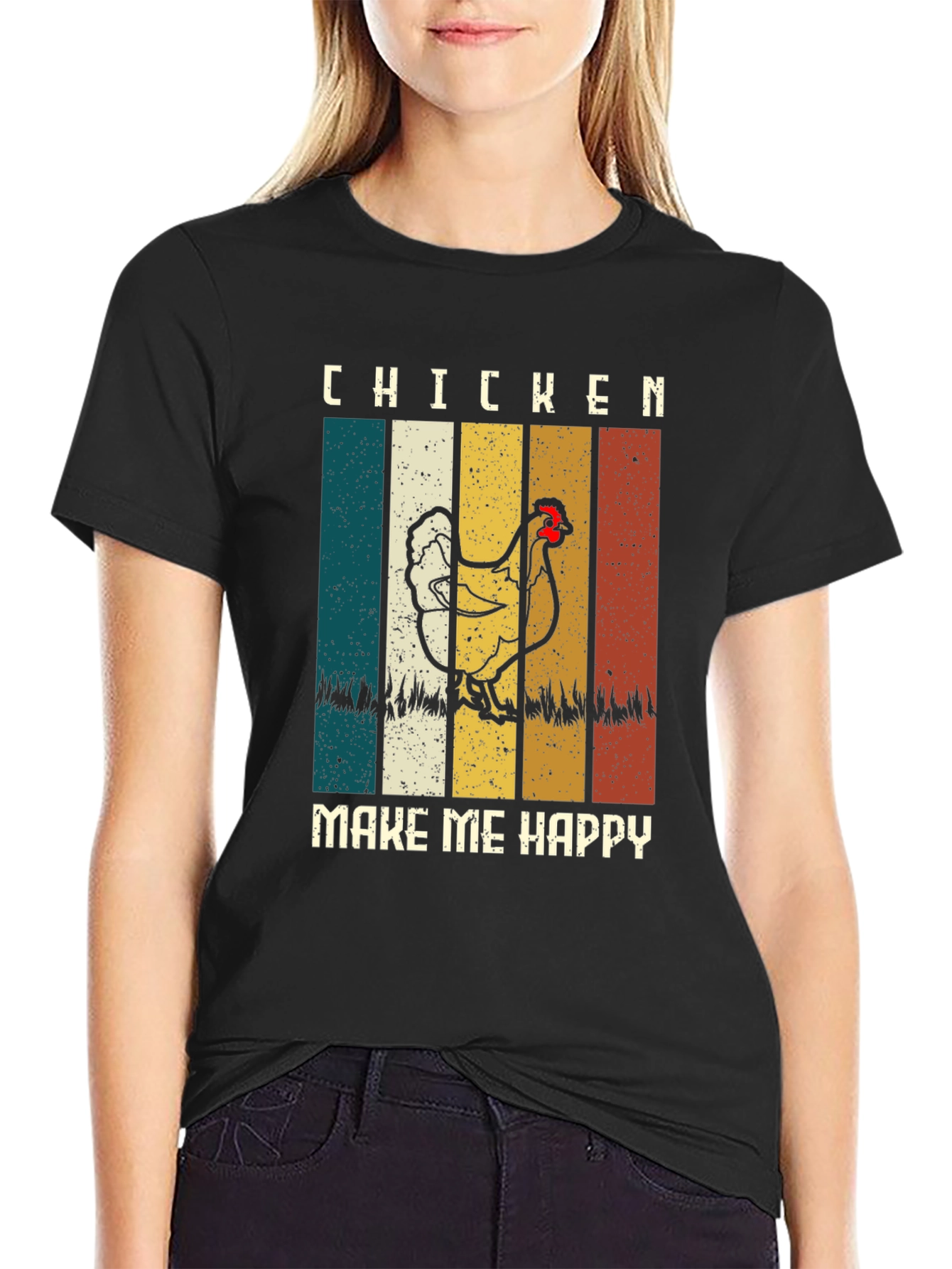 Chicken Make Me Happy Retro T-Shirt