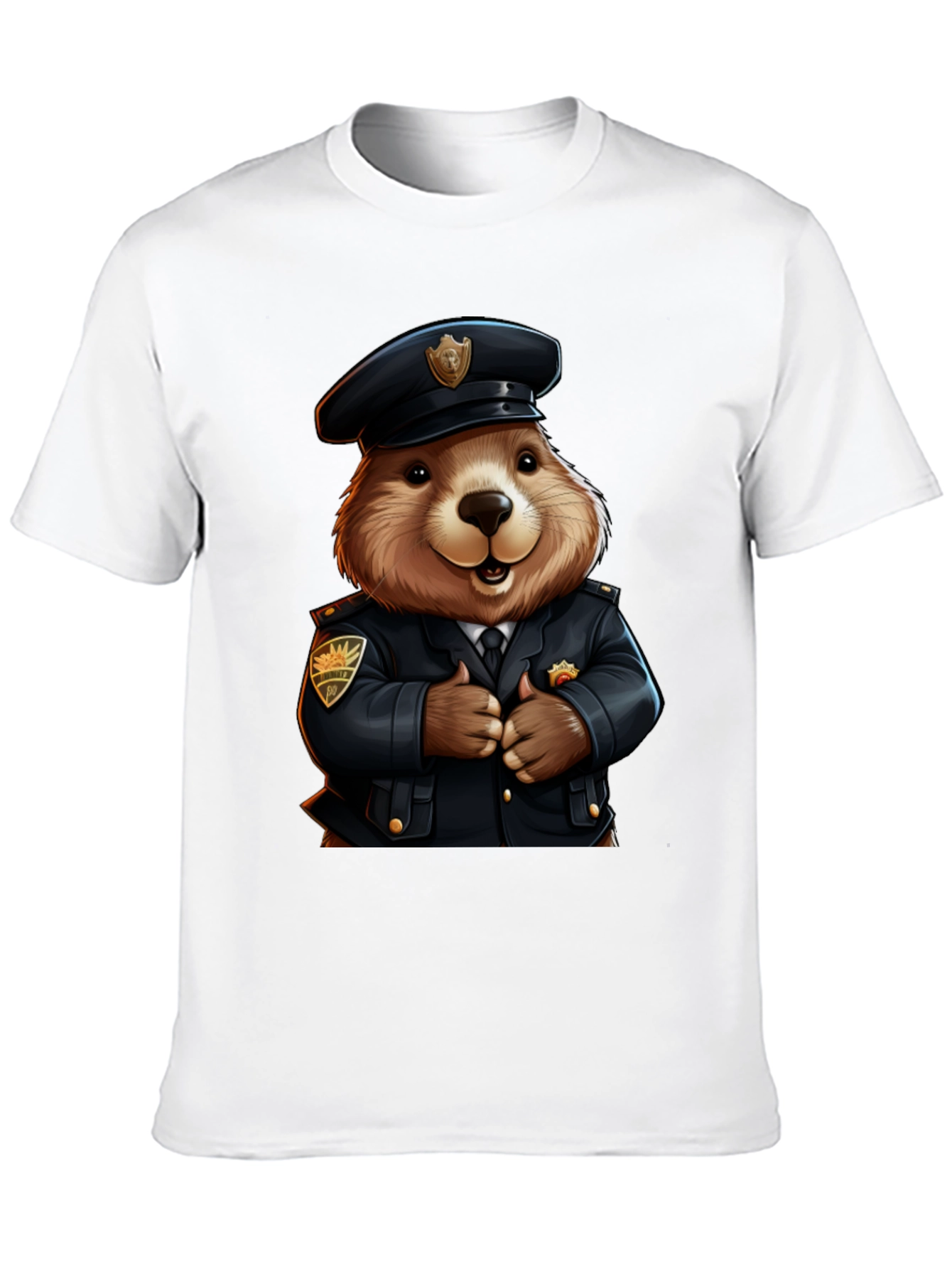 Police Beaver T-Shirt - Cartoon Style