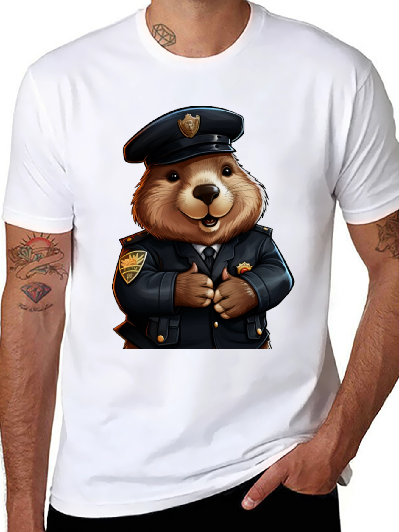 Police Beaver T-Shirt - Cartoon Style