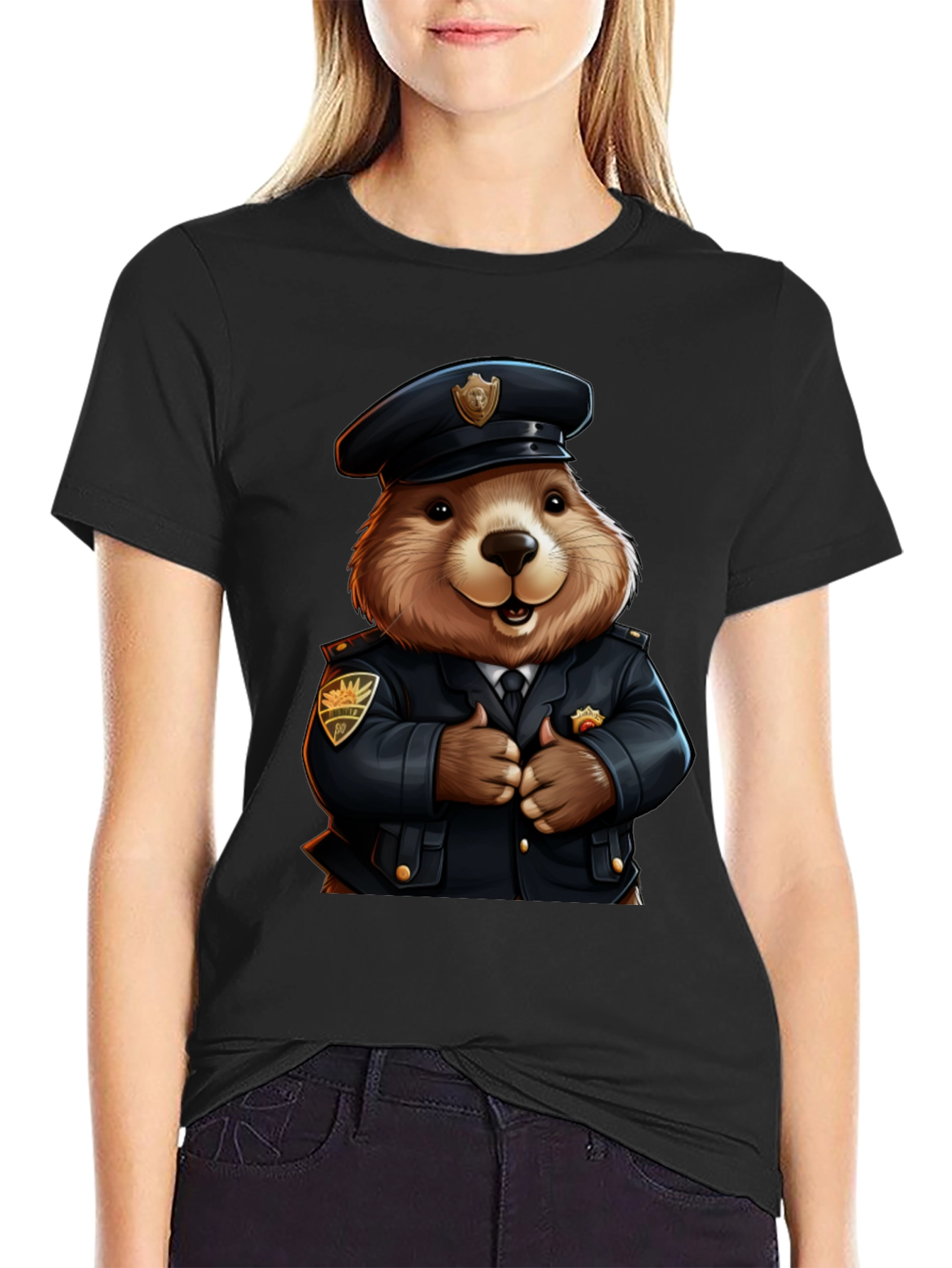 Police Beaver T-Shirt - Cartoon Style