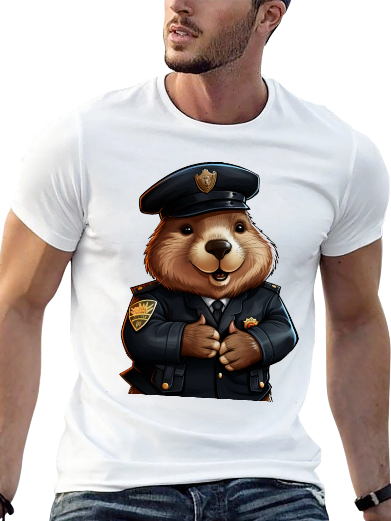 Police Beaver T-Shirt - Cartoon Style