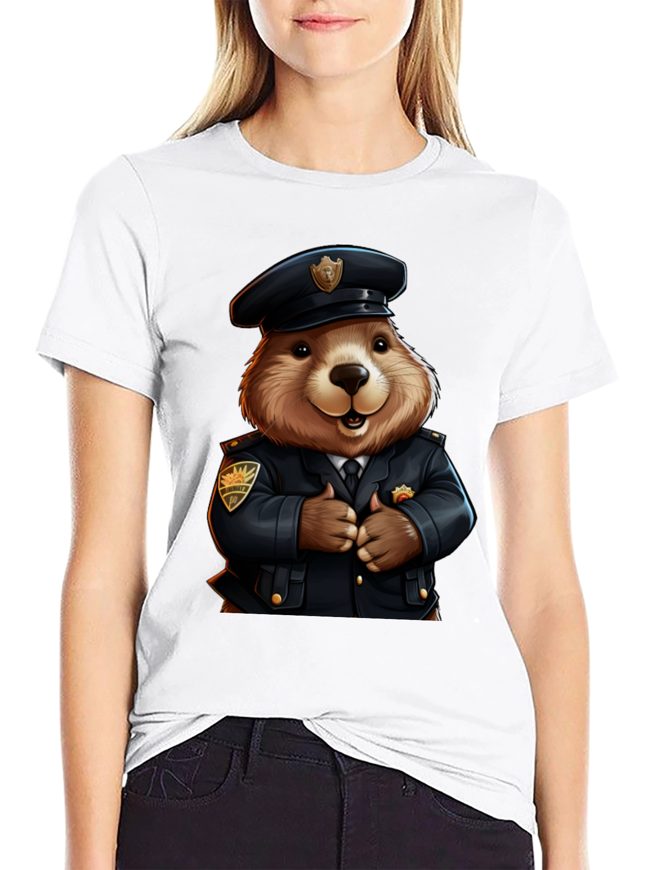 Police Beaver T-Shirt - Cartoon Style