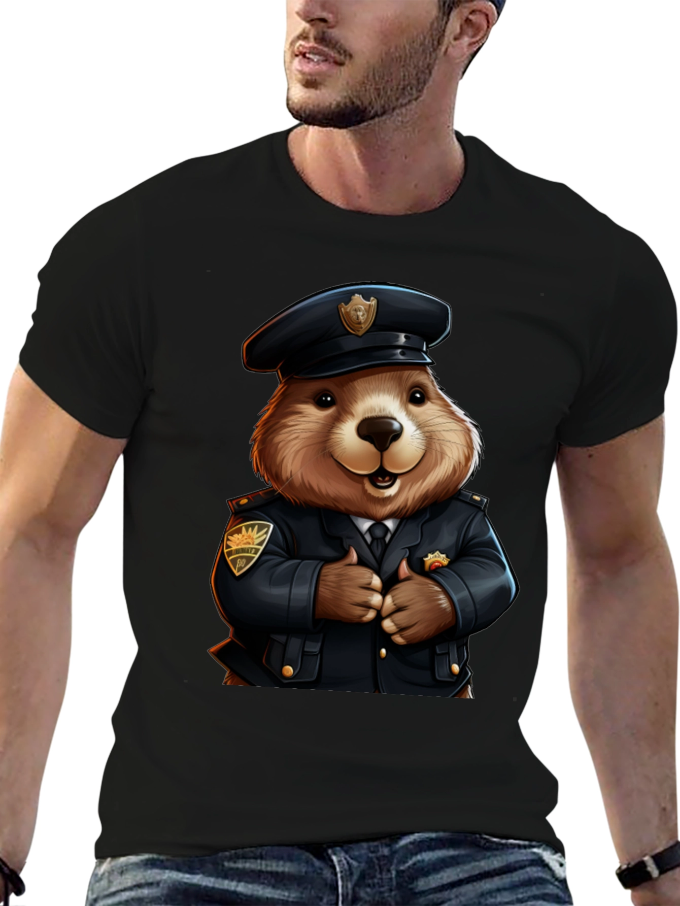 Police Beaver T-Shirt - Cartoon Style