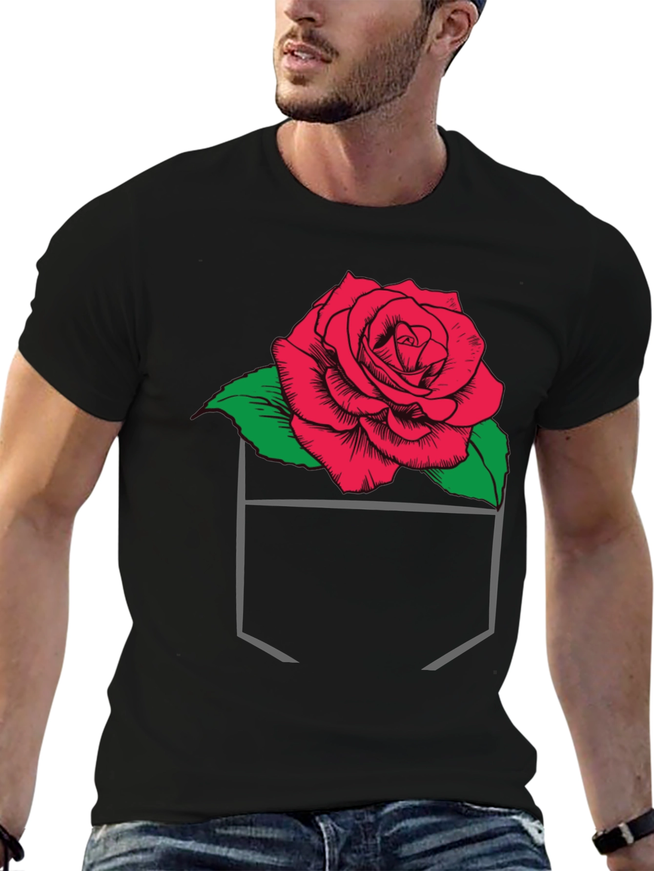 Rose in Pocket Graphic T-Shirt