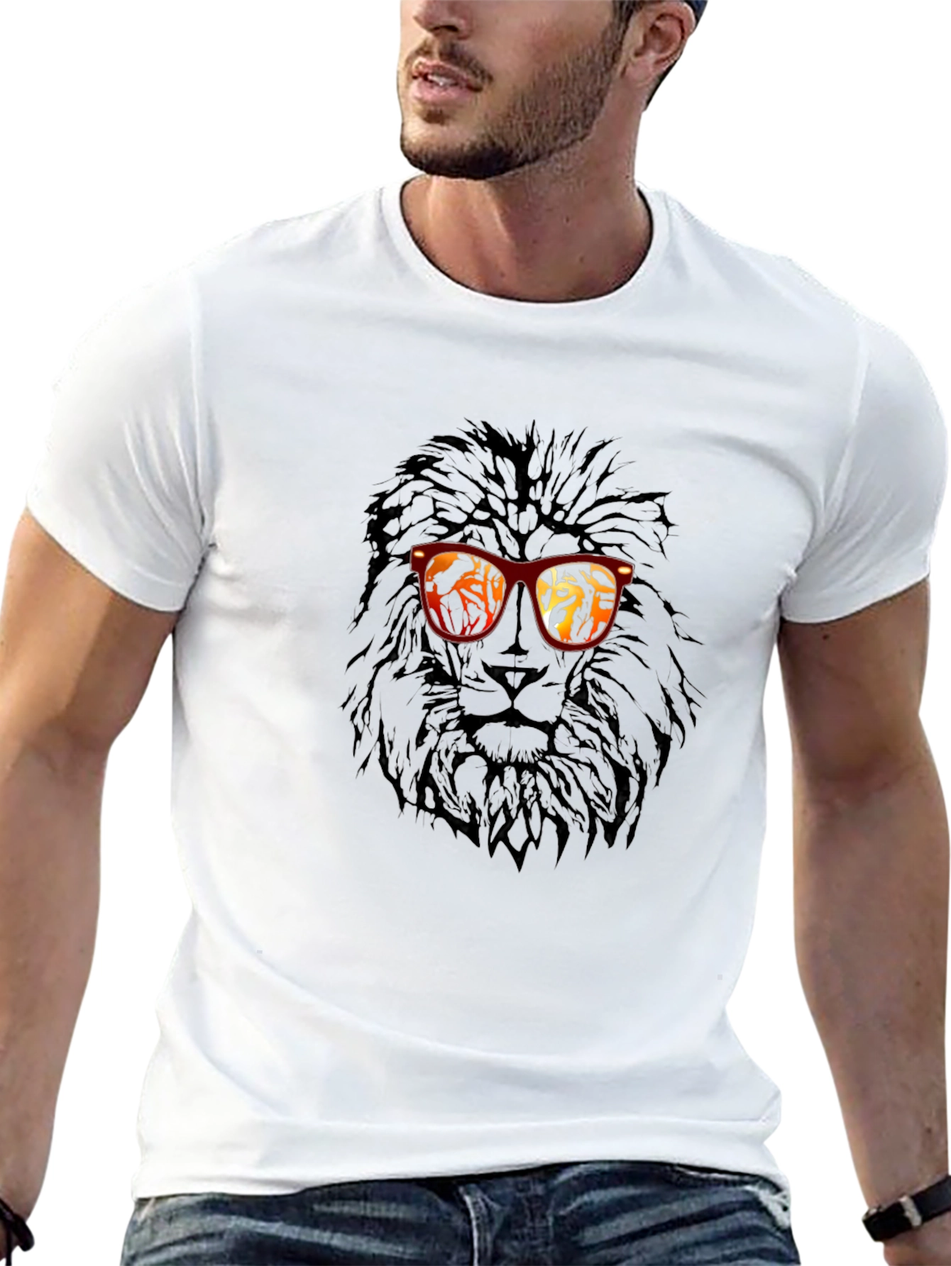 Lion Graphic T-Shirt with Sunglasses