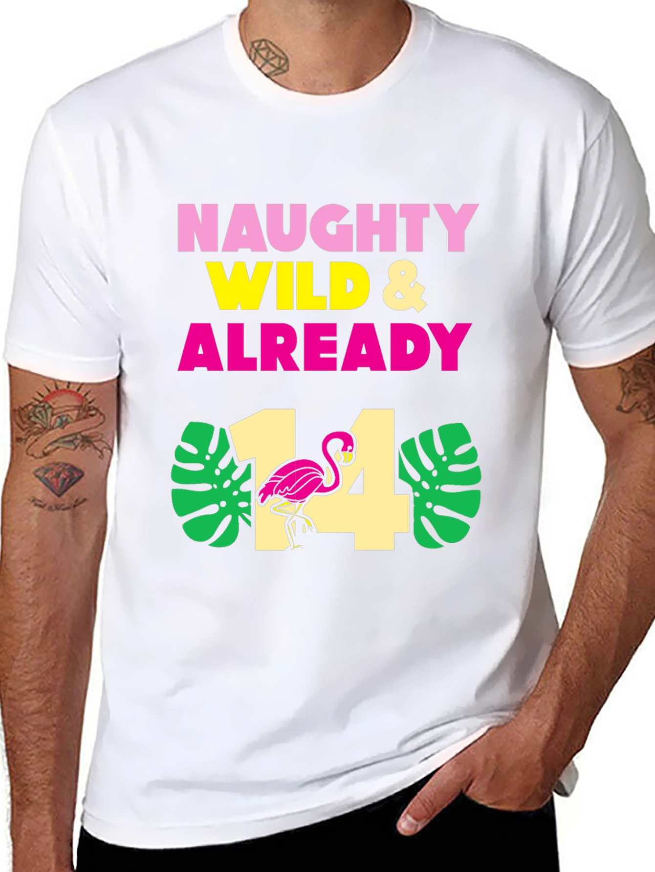 Naughty Wild & Already 14 Birthday Flamingo T-Shirt