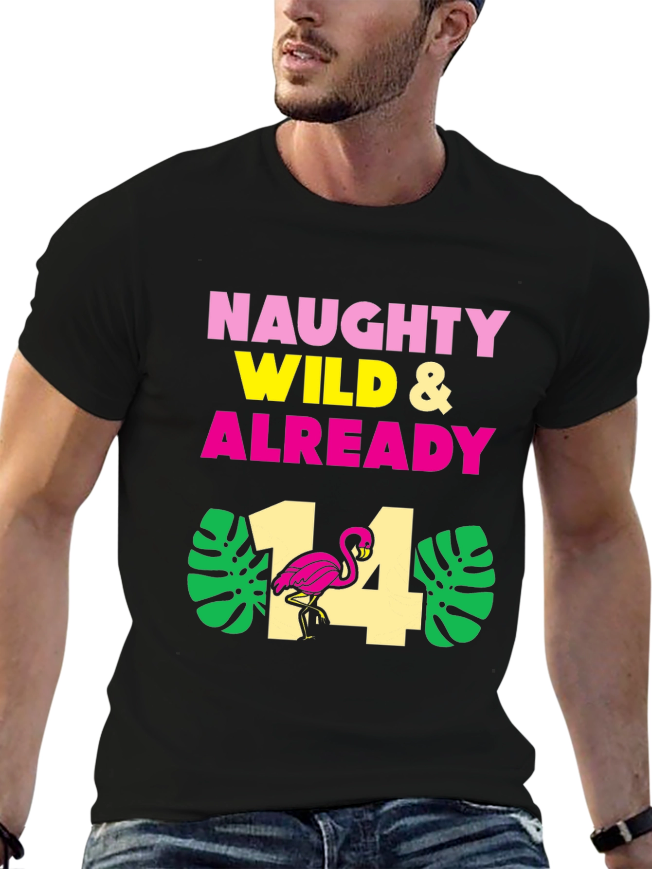 Naughty Wild & Already 14 Birthday Flamingo T-Shirt