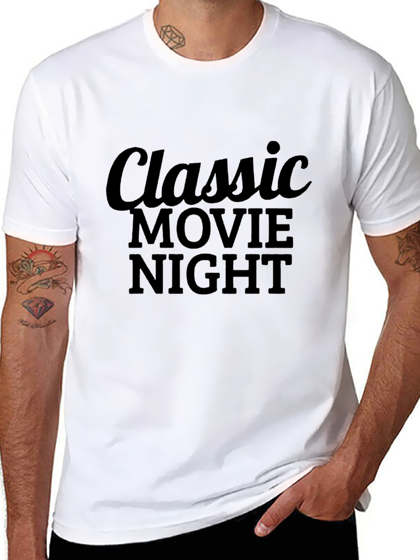 Classic Movie Night Graphic Tee - Black Cotton T-Shirt