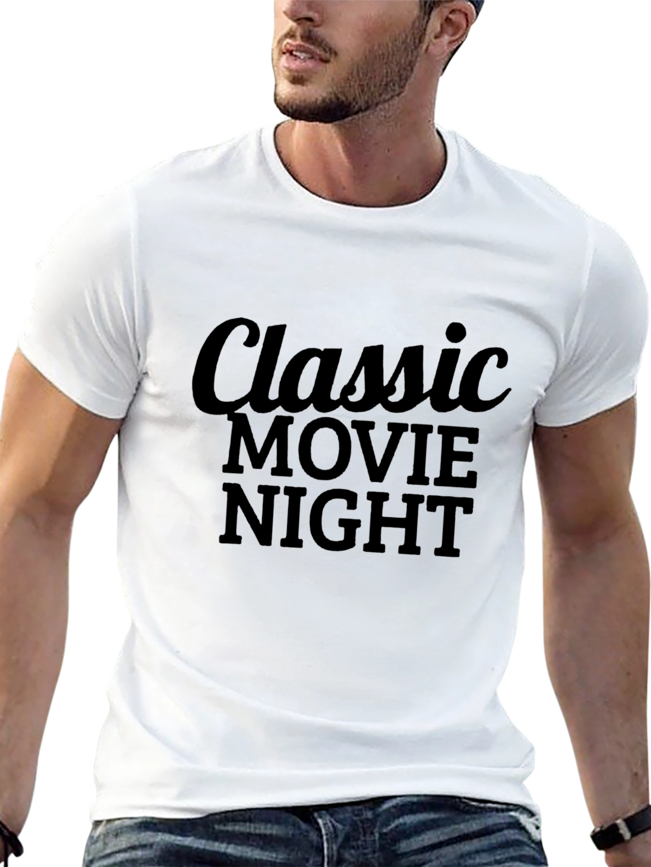 Classic Movie Night Graphic Tee - Black Cotton T-Shirt